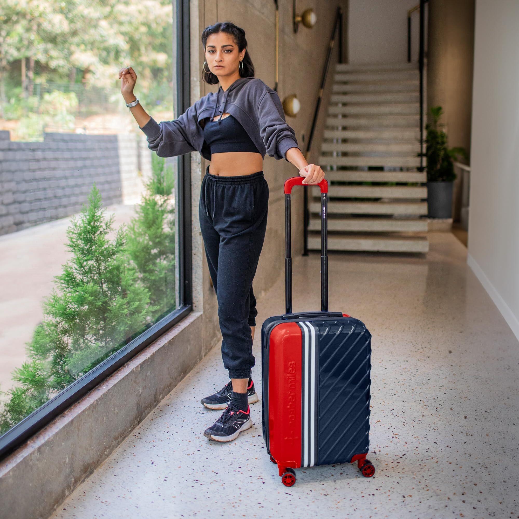 Nasher Miles Vegas Hard-Sided Polycarbonate Cabin Luggage Red Blue 20 Inch |55Cm Small Trolley Bag