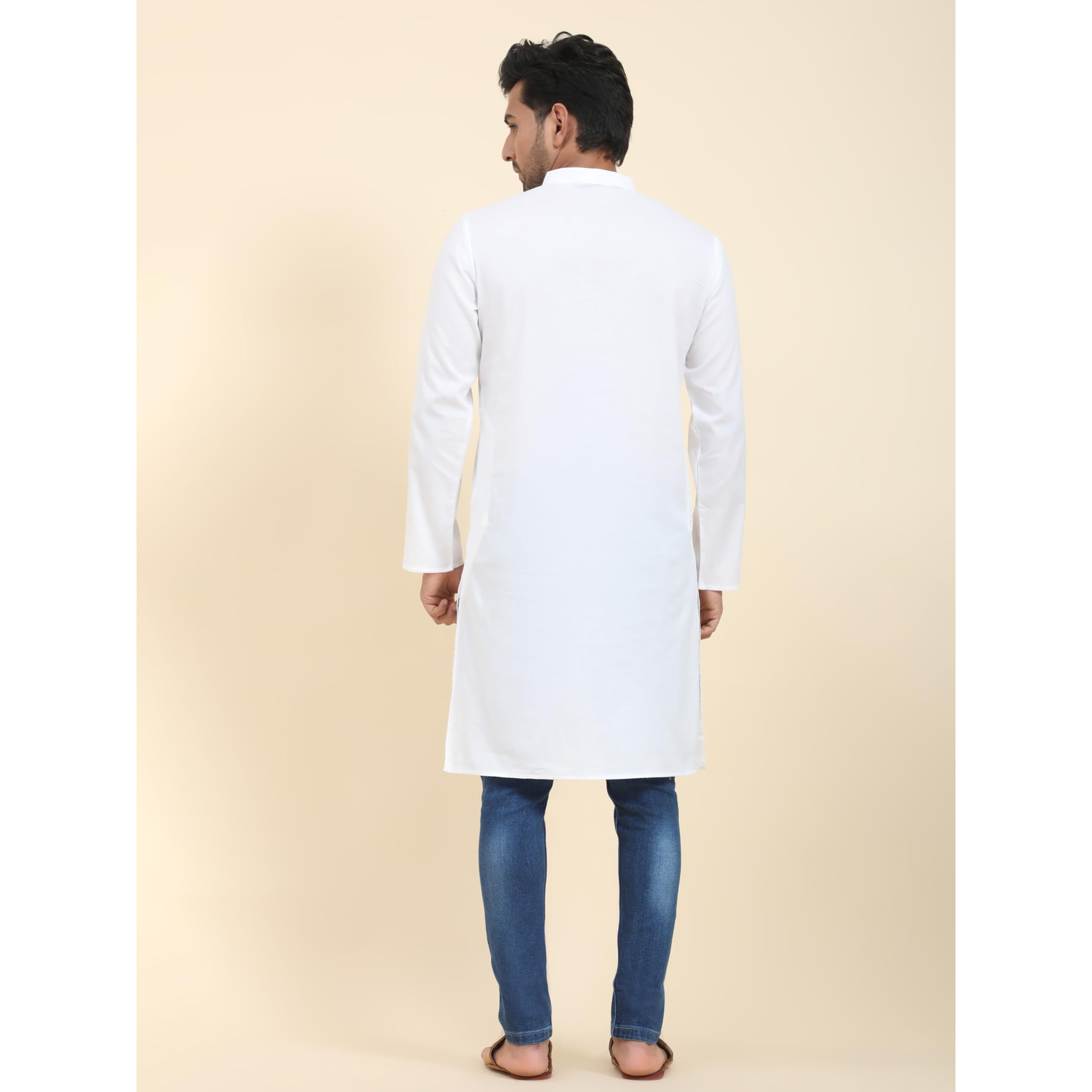 Skavij Mens Cotton Casual Wear Modern Kurta For Everyday Use Yoga Outfit White_Medium