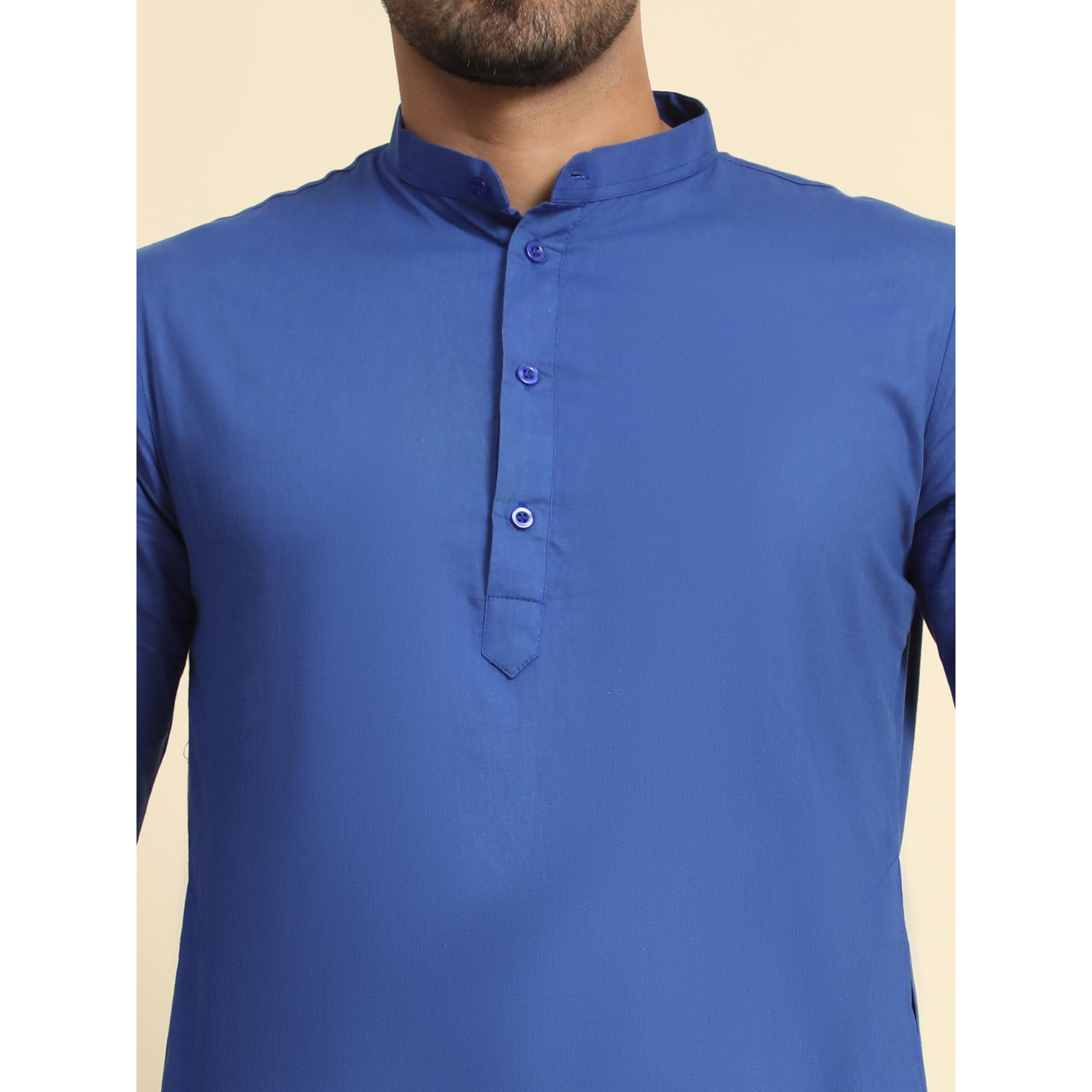 Skavij Mens Cotton Casual Wear Modern Kurta Shirt For Everyday Use Yoga Outfit Royal Blue_X-Large