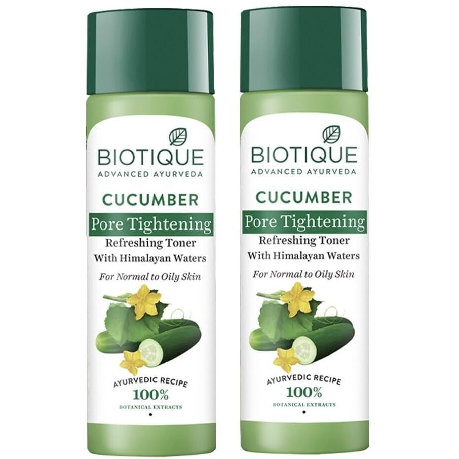 Biotique Cucumber Pore Tightening Toner| Ayurvedic And Organically Pure| Maintains SkinS Natural Ph |100% Botanical Extracts| Suitable For Normal & Oily Skin Types| 120Ml (Pack Of 2)