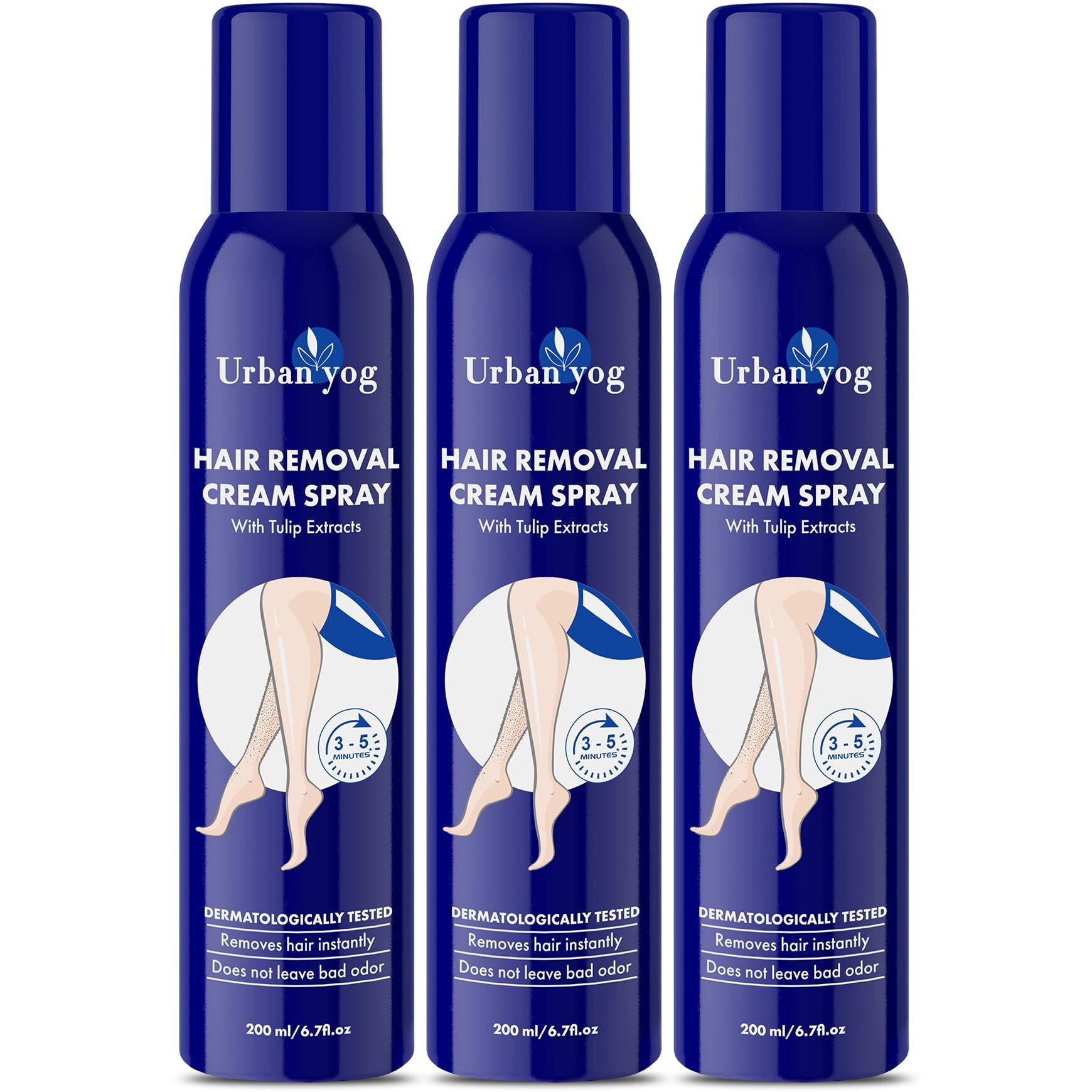 Urban Yog Hair Removal Cream Spray For Women - (200 Ml * 3 Units) (Pack Of 3) | Painless Body Hair Removal For WomenS Hands, Legs & Under Arms | Natural & Safe