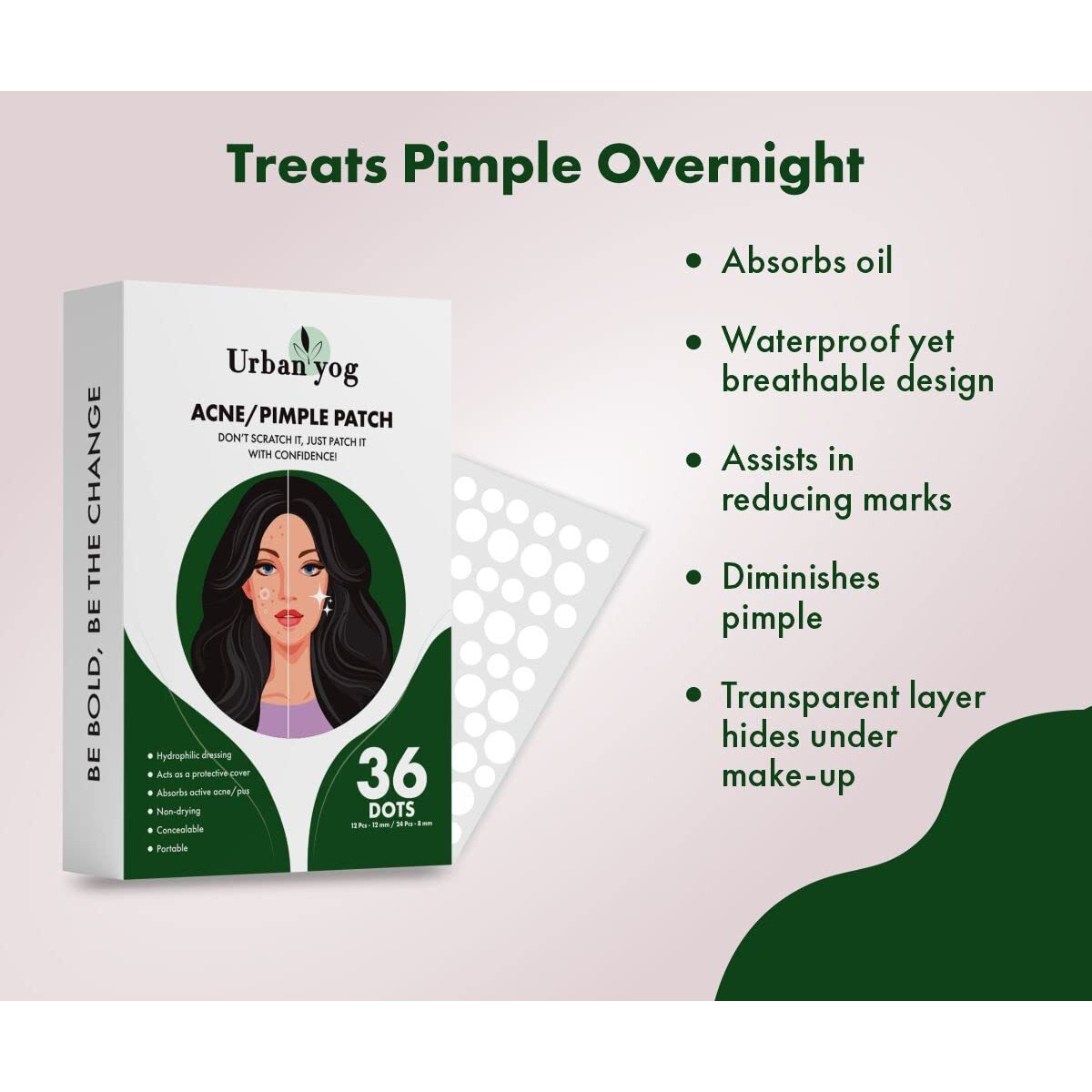 Urban Yog Acne Pimple Patch - Invisible Facial Stickers Cover With 100% Hydrocolloid, Pimple Patches For Face (Circular 36 Dots)
