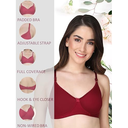 Liigne Women Padded Bra - Made Of Pure Cotton Full Coverage Non Wired Seamless Pushup Soft Cup For T-Shirt Saree Dress Sports Garment For Daily Use Everyday Brown
