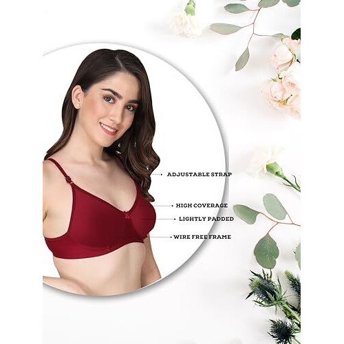 Liigne Women Padded Bra - Made Of Pure Cotton Full Coverage Non Wired Seamless Pushup Soft Cup For T-Shirt Saree Dress Sports Garment For Daily Use Everyday Brown