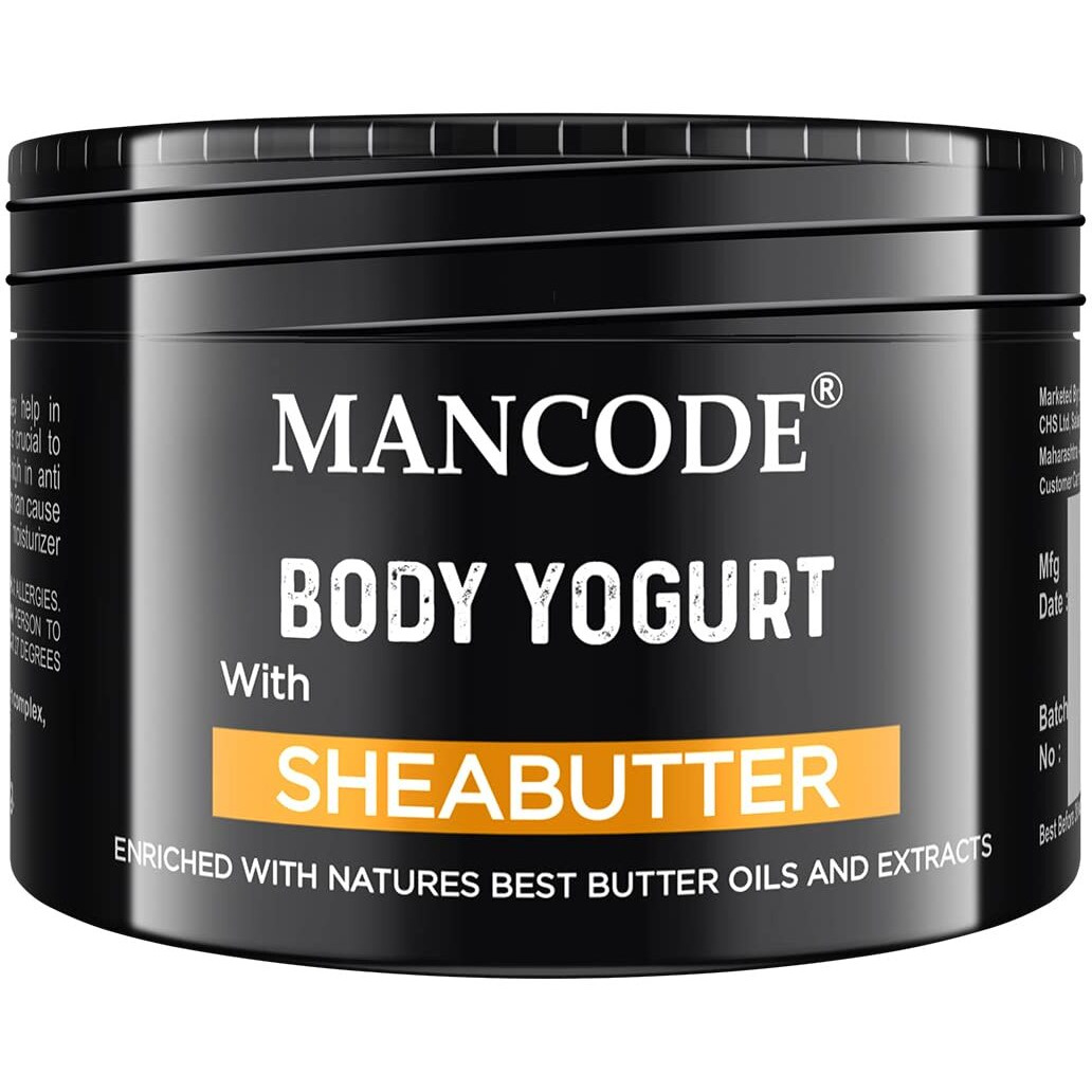Mancode Shea Butter Body Yogurt Body Cream - 100Gm For Men | Dry Dull Rough Skin Quick Absorbing | Instant Moisturization | Knees, Elbows, Neck, Underarms, Back, Ankles, Knuckles| Gentle Exfoliant