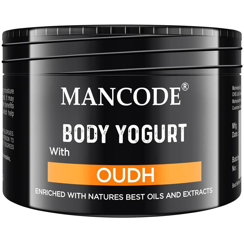 Mancode Oudh Body Yogurt Body Cream - 100Gm For Men | Dry Dull Rough Skin Quick Absorbing | Instant Moisturization | Knees, Elbows, Neck, Underarms, Back, Ankles, Knuckles| Gentle Exfoliant