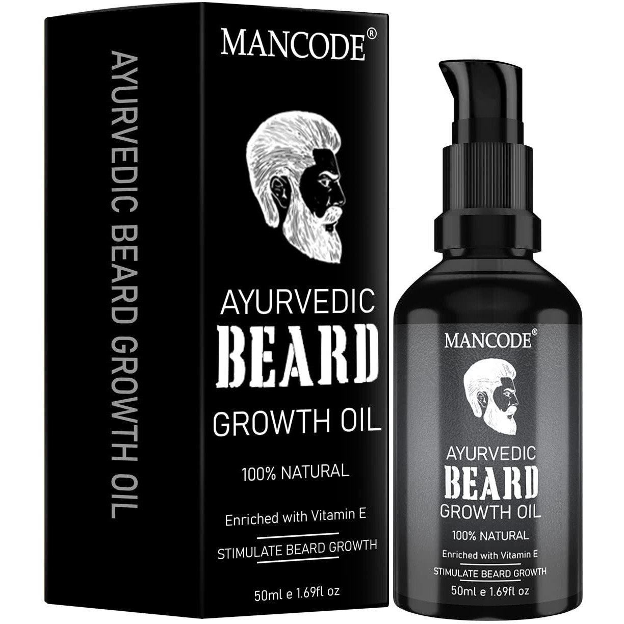 Mancode Ayurvedic Beard & Hair Growth Oil, 50Ml | Natural Hair Oil For Thicker & Longer Beard | Beard Oil For Uneven, Patchy & Fast Beard Growth | 100% Natural