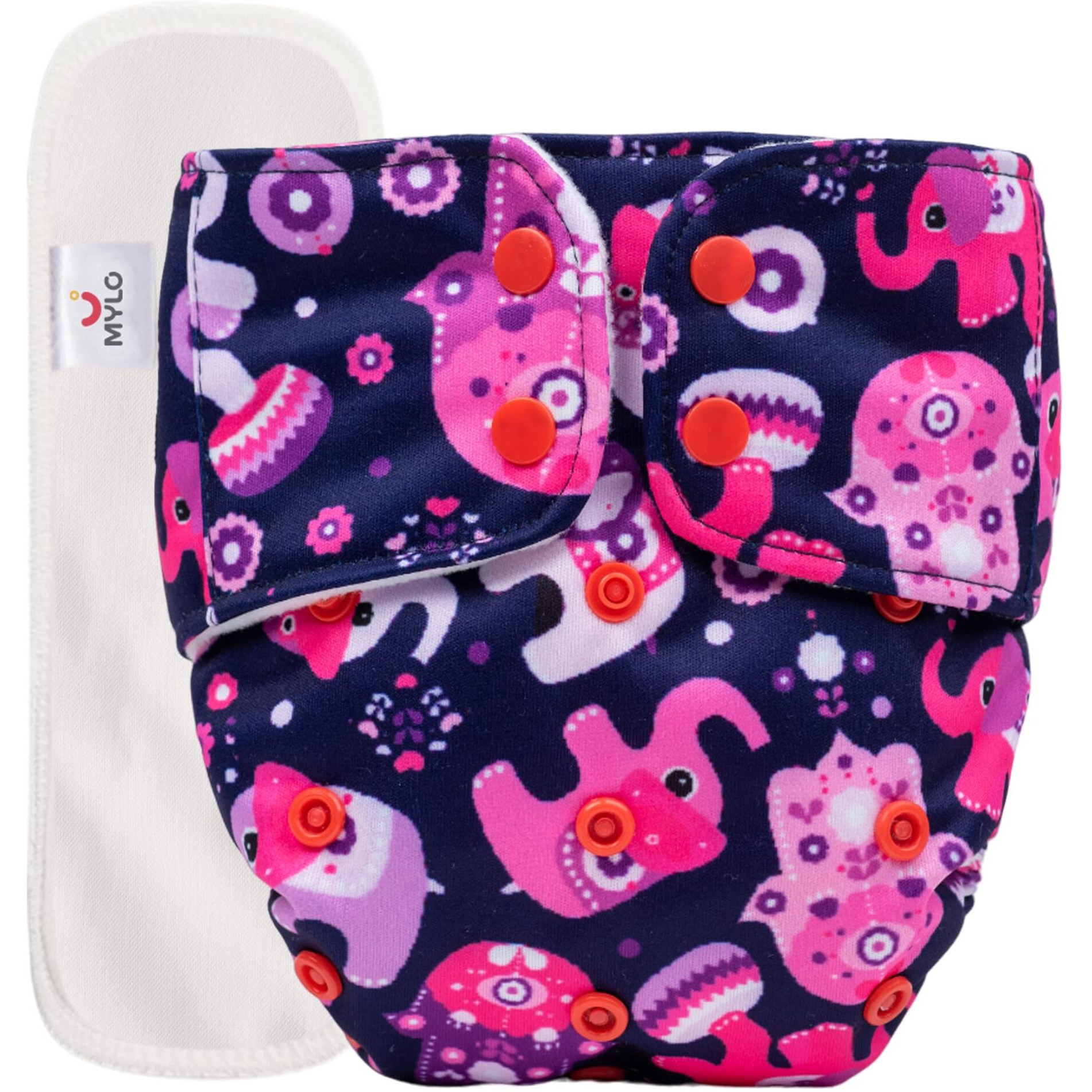 Mylo Leak-Proof Baby Cloth Diaper Combo (1 Diapers + 1 Inserts) | Free Size (3M-3Y) | High Absorption | Quick Dry | Oeko-Tex Certified | Washable - Purple Love