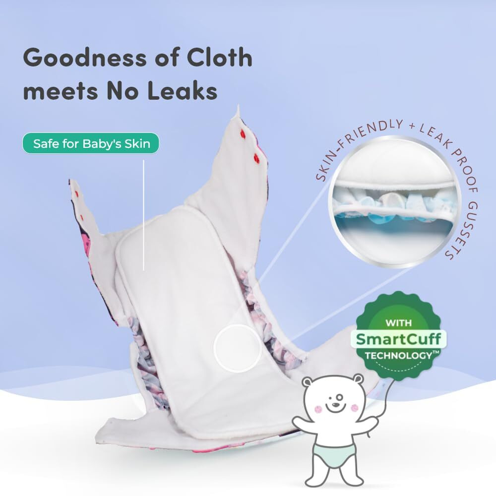 Mylo Leak-Proof Baby Cloth Diaper Combo (1 Diapers + 1 Inserts) | Free Size (3M-3Y) | High Absorption | Quick Dry | Oeko-Tex Certified | Washable - Purple Love