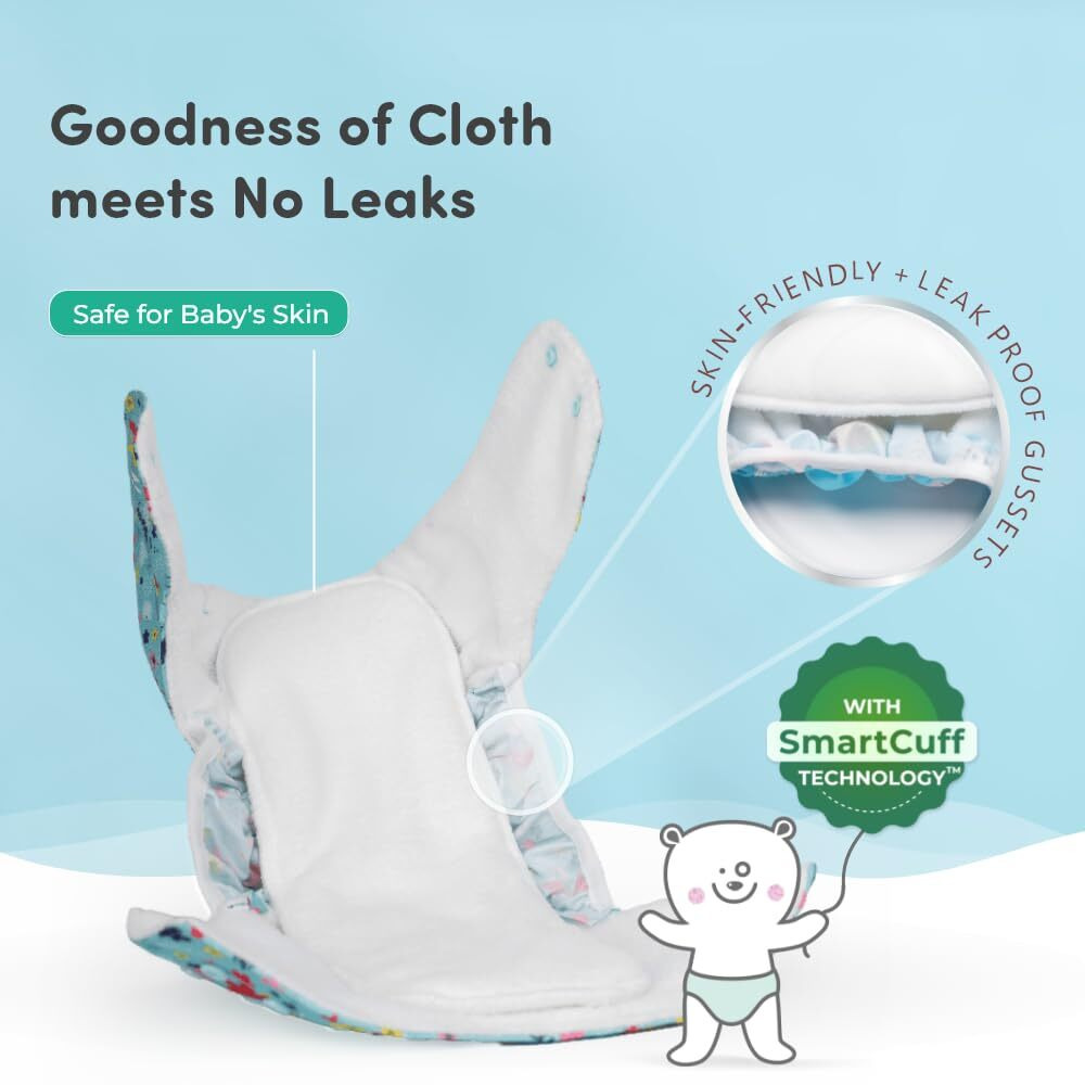 Mylo Leak-Proof Baby Cloth Diaper Combo (1 Diapers + 1 Inserts) | Free Size (3M-3Y) | High Absorption | Quick Dry | Oeko-Tex Certified | Washable - Floral Spring