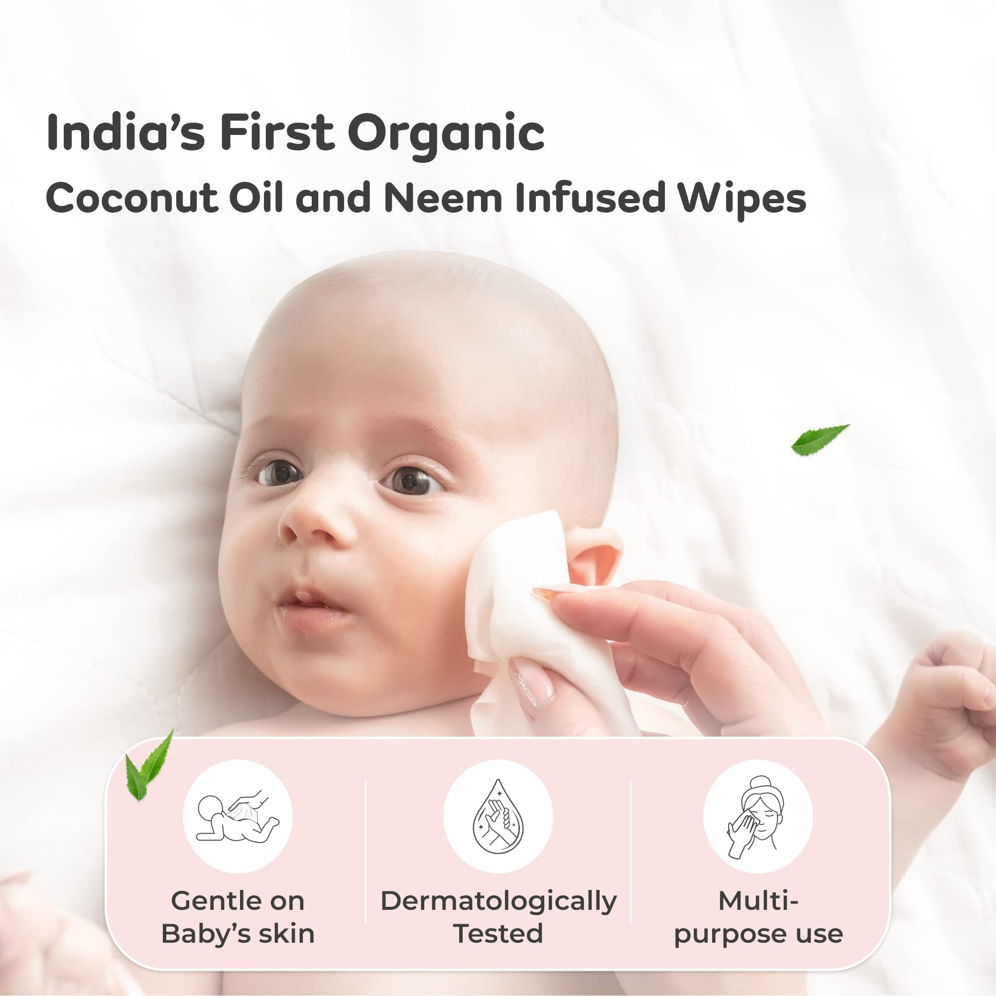 Mylo Gentle Baby Wipes Non-Lid (Pack Of 4) | 80 Wipes Per Pack | Organic Coconut Oil, Neem, Aloe Vera, Vitamin E | 98% Pure Water
