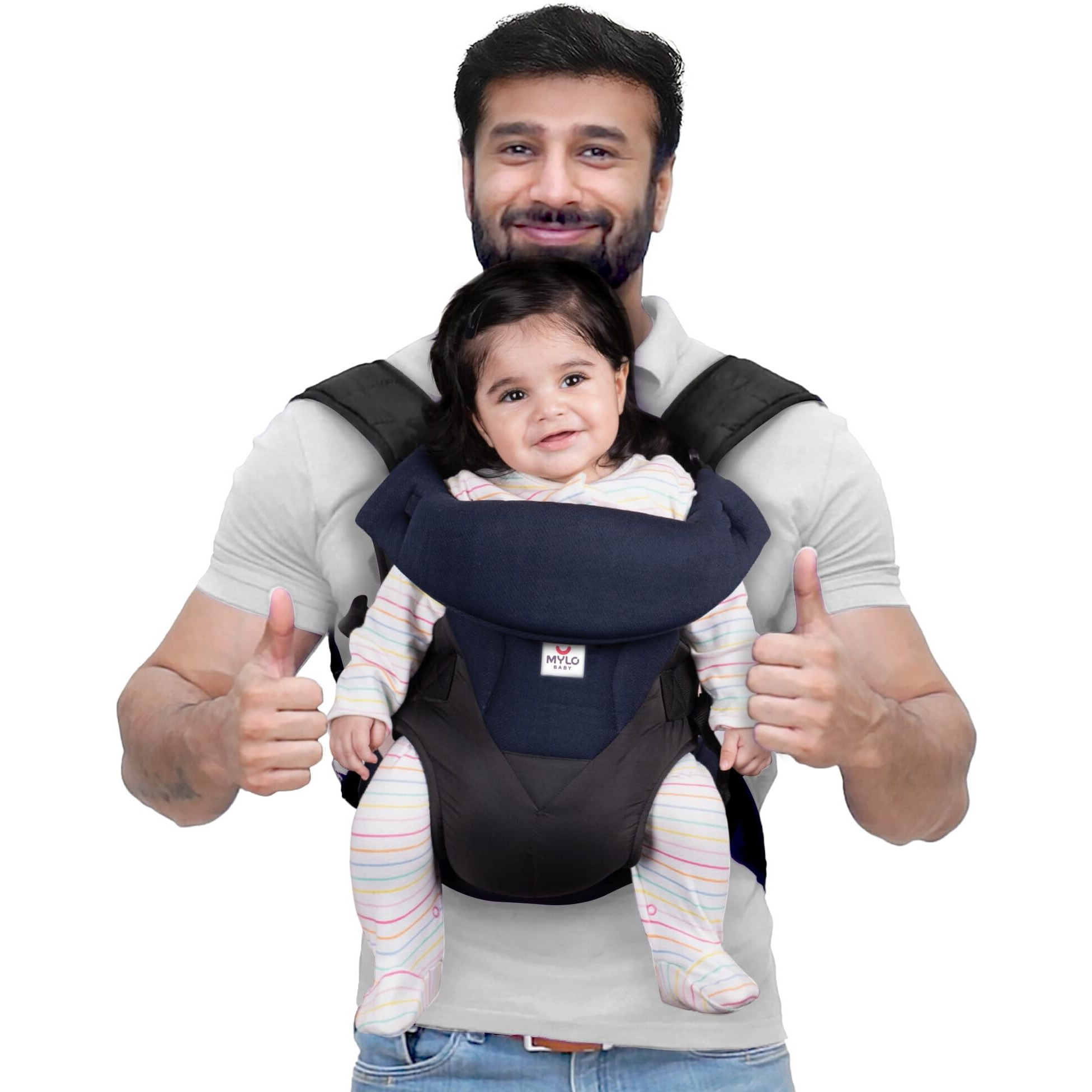 Mylo Baby Carrier Bag For 4 To 24 Months | Max Weight 15Kg | With 4 Comfortable Carrying Positions | Lightweight & Travel Friendly (Blue & Black)