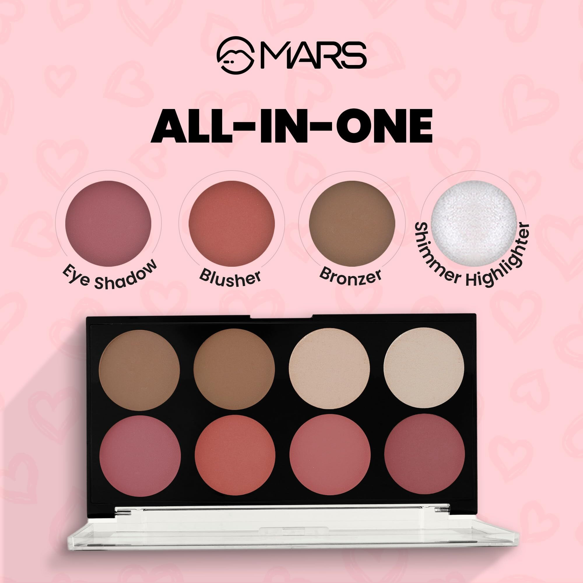 Mars Fantasy Face Palette For Makeup With Blushes, Shimmer Highlighters And Bronzer| Highly Pigmented & Long Lasting | All-In-1 Face Makeup Kit (20G) (Shade-03)