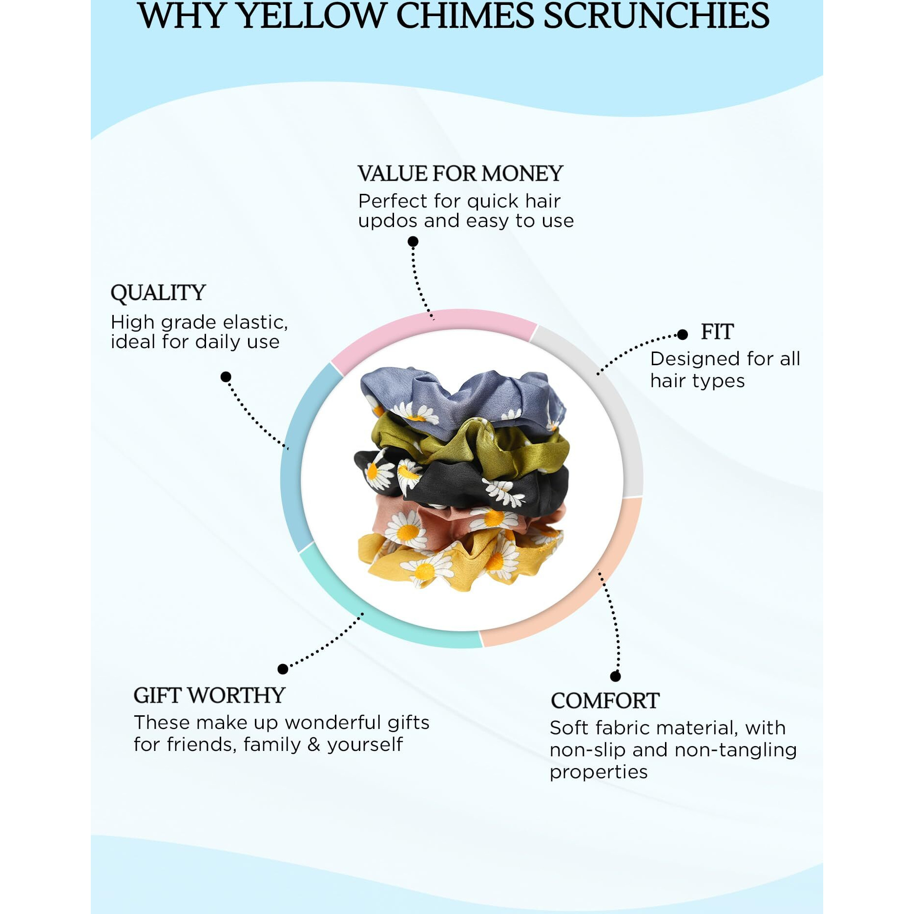 Yellow Chimes Scrunchies For Women Hair Accessories For Women 5 Pcs Satin Scrunchies Set Floral Print Rubber Bands Multicolor Scrunchie Ponytail Holders Hair Ties For Women And Girls Gifts For Women And Girls