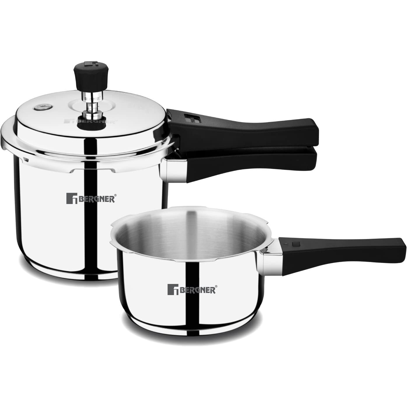 Bergner Sorrento Stainless Steel Outer Lid Pressure Cooker Combo - 2 Litre And 3 Litre Cooker, Triply Base, Heavy Bottom, Easy Open And Close, Healthy Cooking - Induction Bottom And Gas Stove Ready