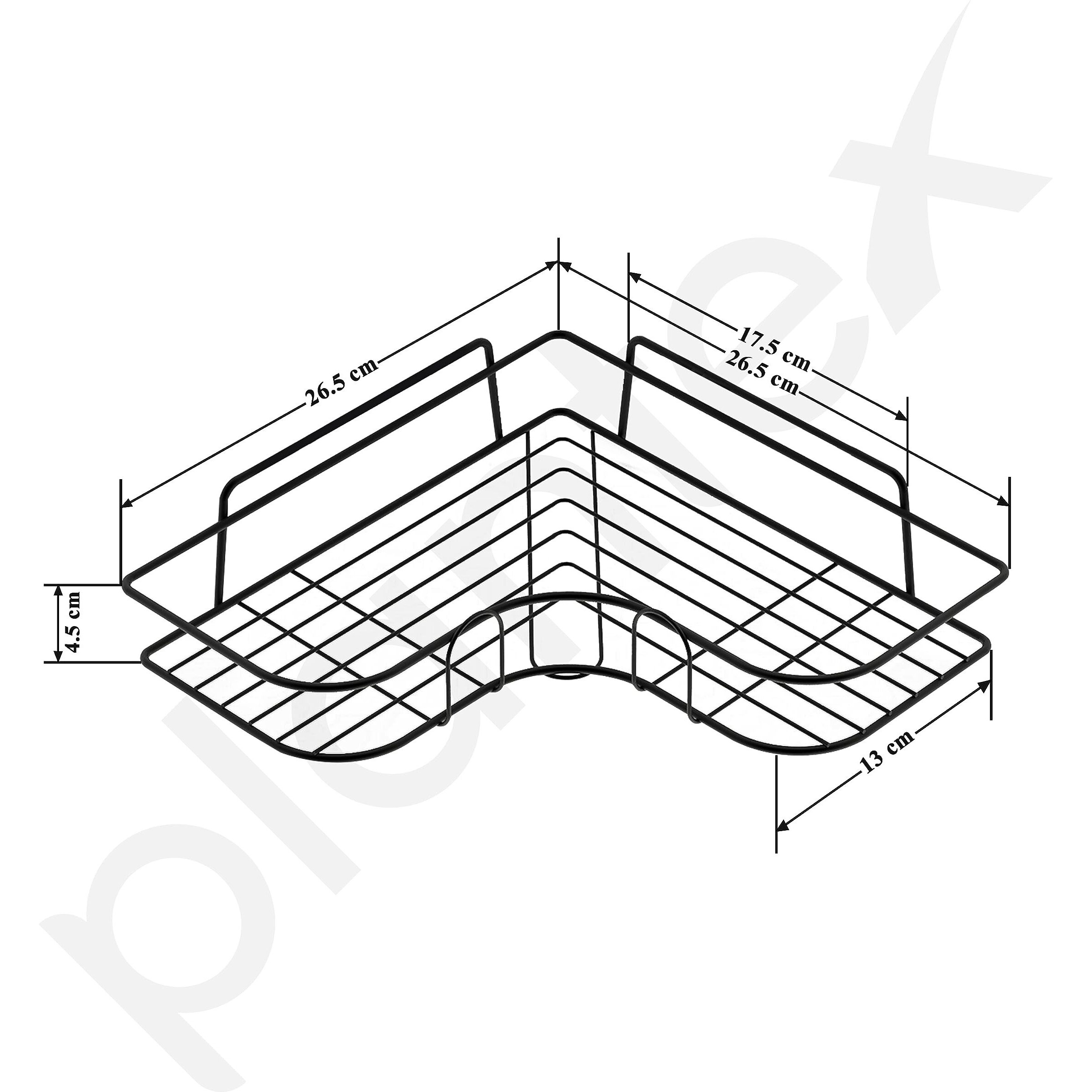 Plantex Corner Shelf For Bathroom/Self Adhesive Shelf For Kitchen/Living Room Wall Mounted Shelf - Premium Bathroom Accessories (Black, Alloy Steel) - Pack Of 3