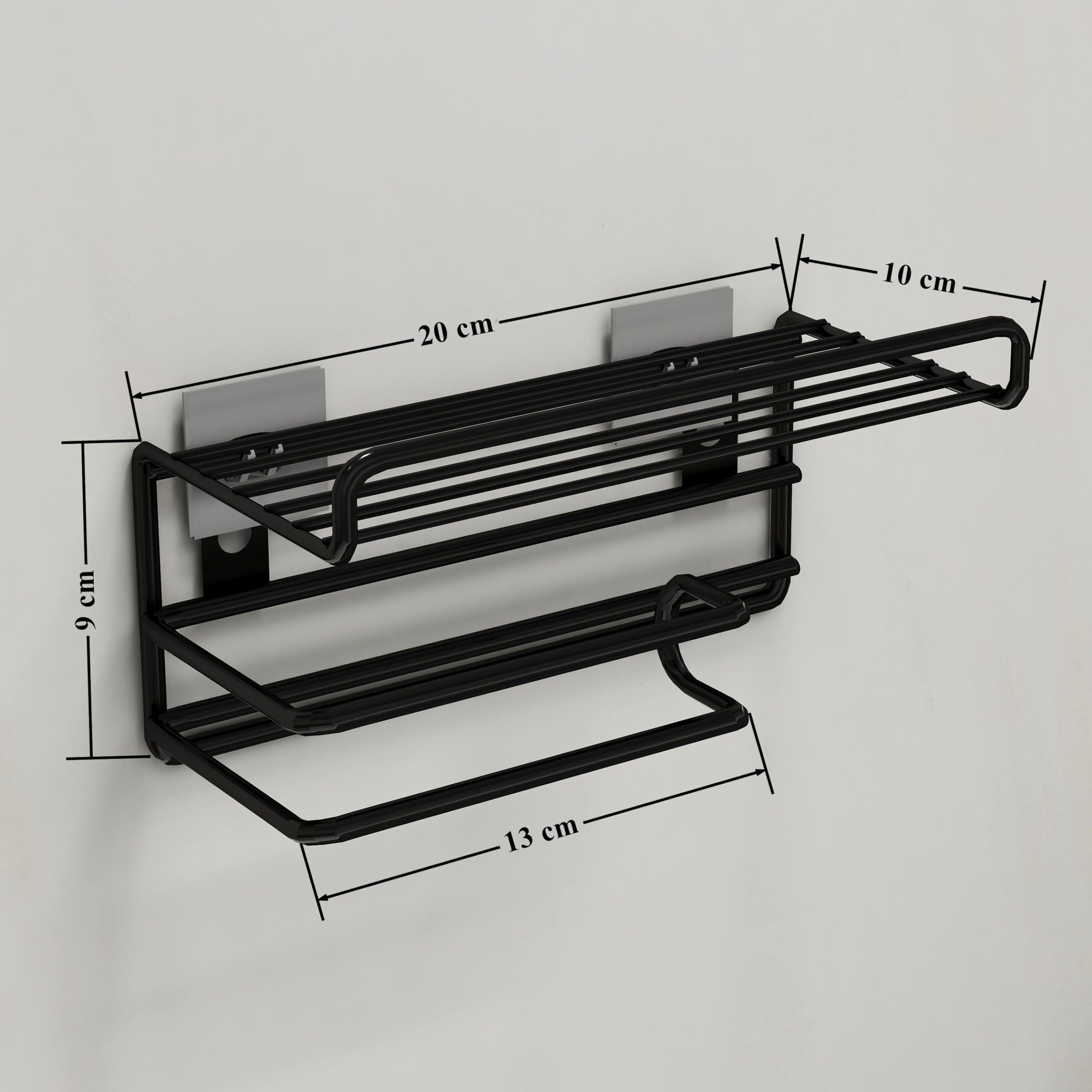 Plantex Gi Steel Self Adhesive Toilet Paper Holder/Tissue Paper Roll Holder With Mobile Stand/Towel Bar Hanger Storage Rack/Bathroom Accessories(Black)