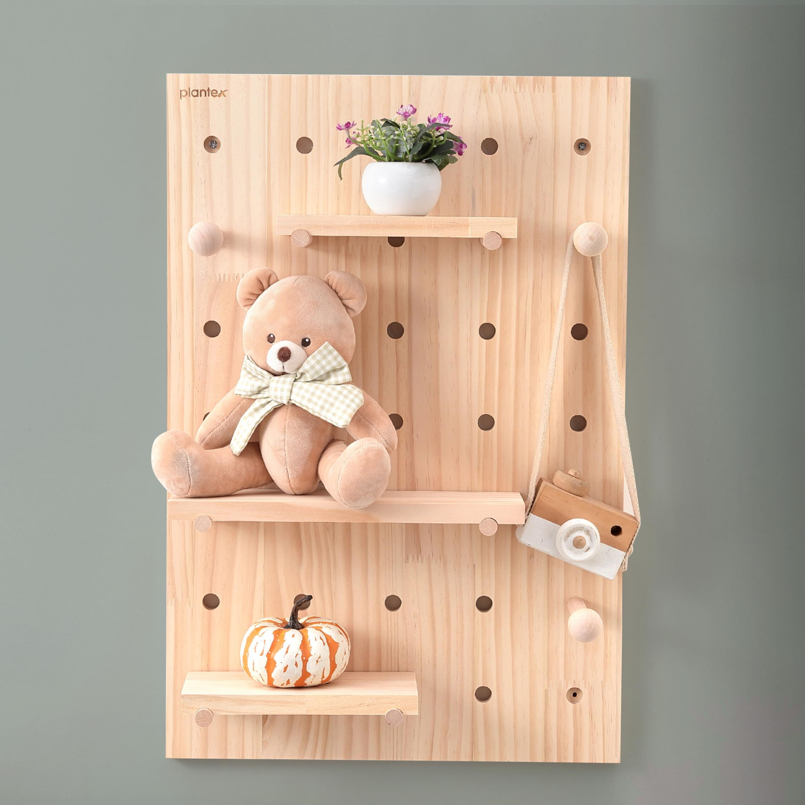 Plantex Multipurpose Pine Wood Pegboard For Home/Wood Display Shelf/Wall Organizer For Bedroom/Kitchen/Bathroom - (24X16 Inches)