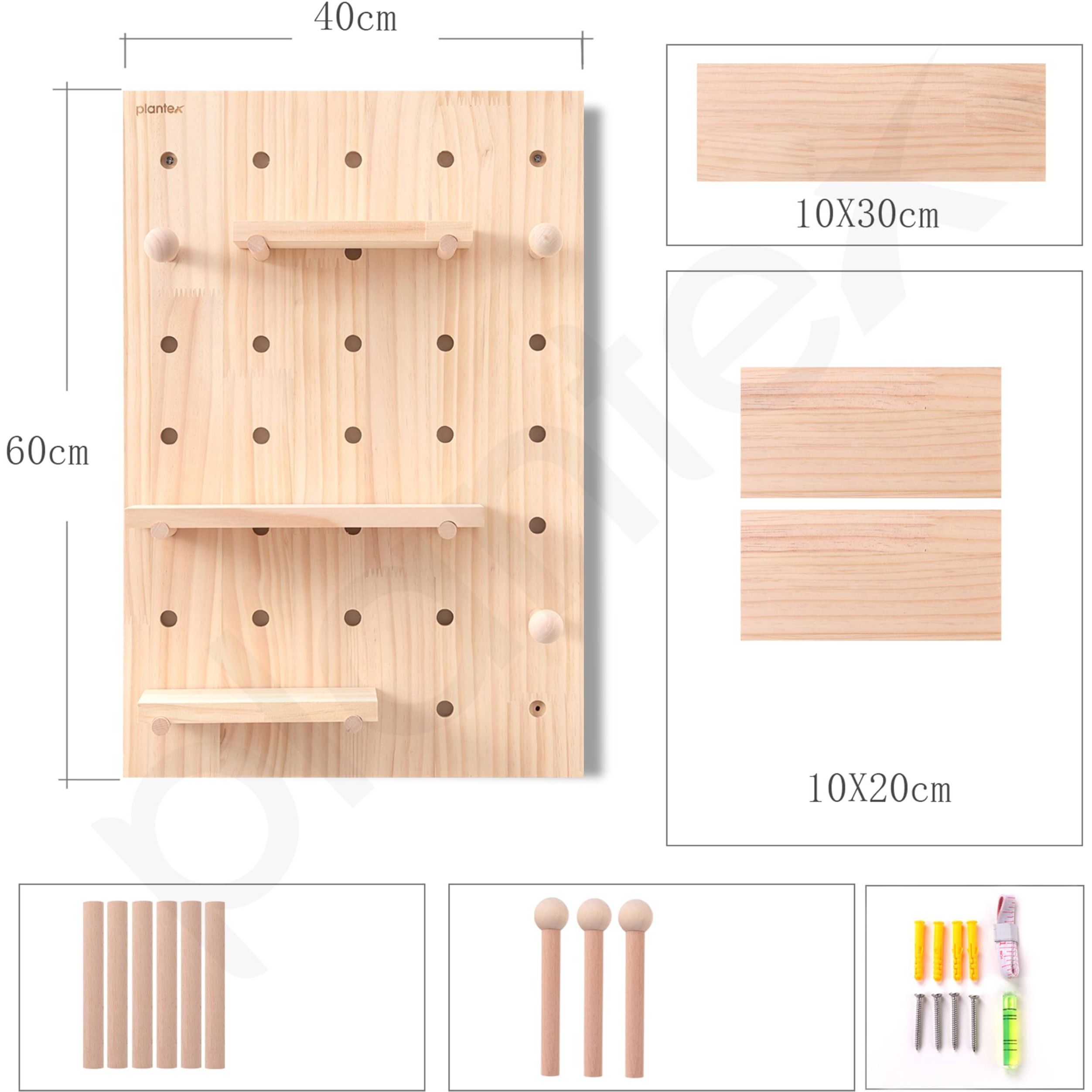 Plantex Multipurpose Pine Wood Pegboard For Home/Wood Display Shelf/Wall Organizer For Bedroom/Kitchen/Bathroom - (24X16 Inches)