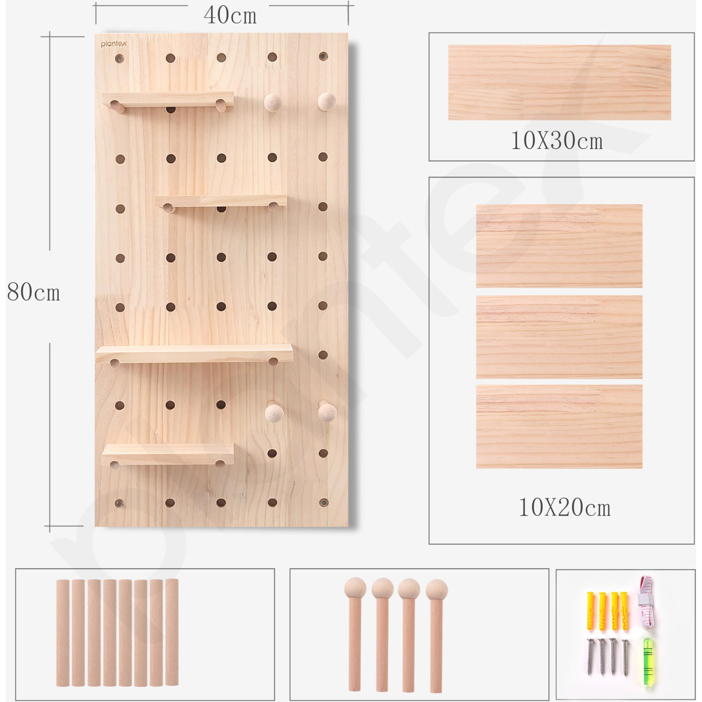 Plantex Multipurpose Pine Wall Mount Wood Pegboard For Home/Wood Display Shelf/Wall Organizer For Bedroom/Kitchen/Bathroom - (32X16 Inches)
