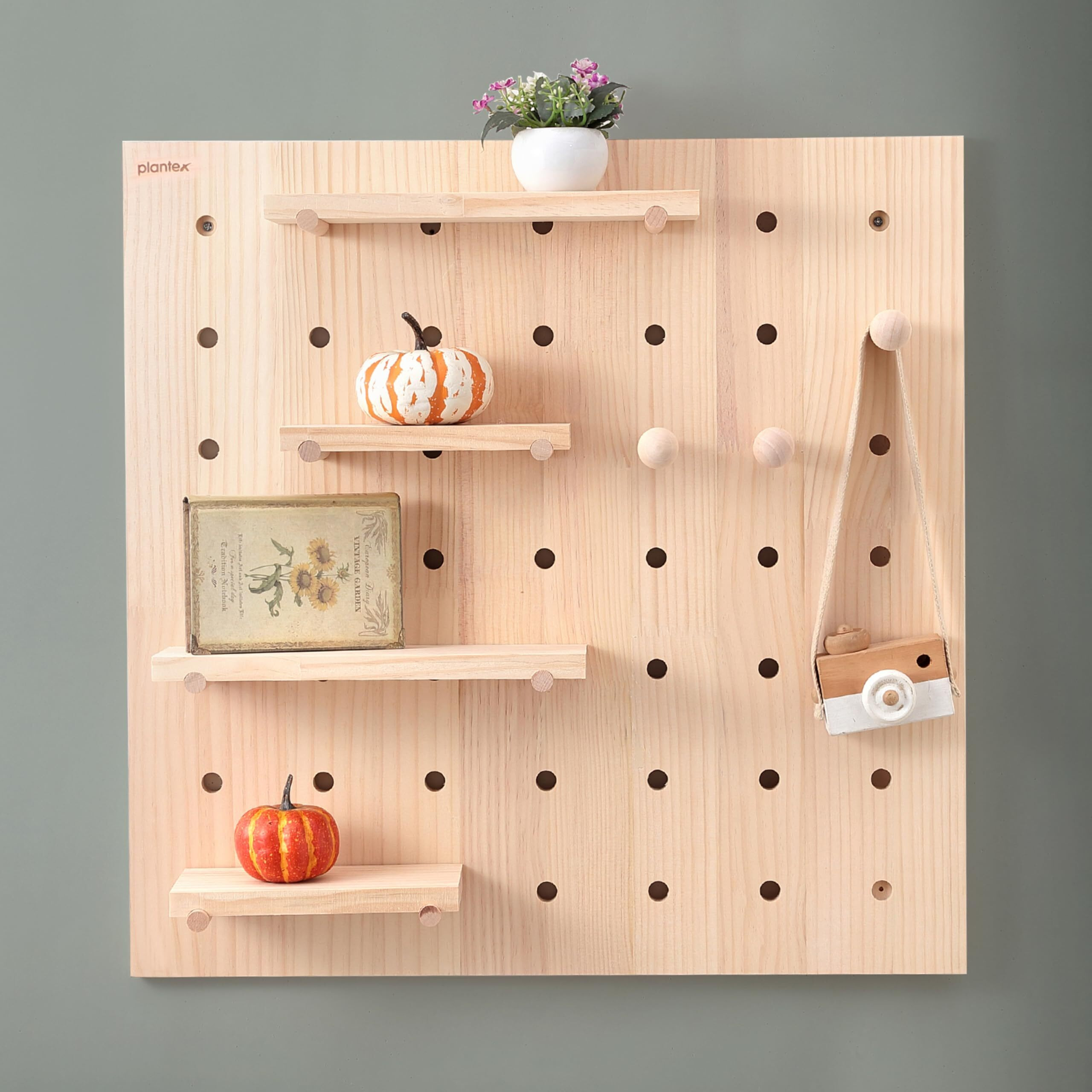 Plantex Multipurpose Pine Wood Pegboard For Home/Wood Display Shelf/Wall Organizer For Bedroom/Kitchen/Bathroom - (24X24 Inches)