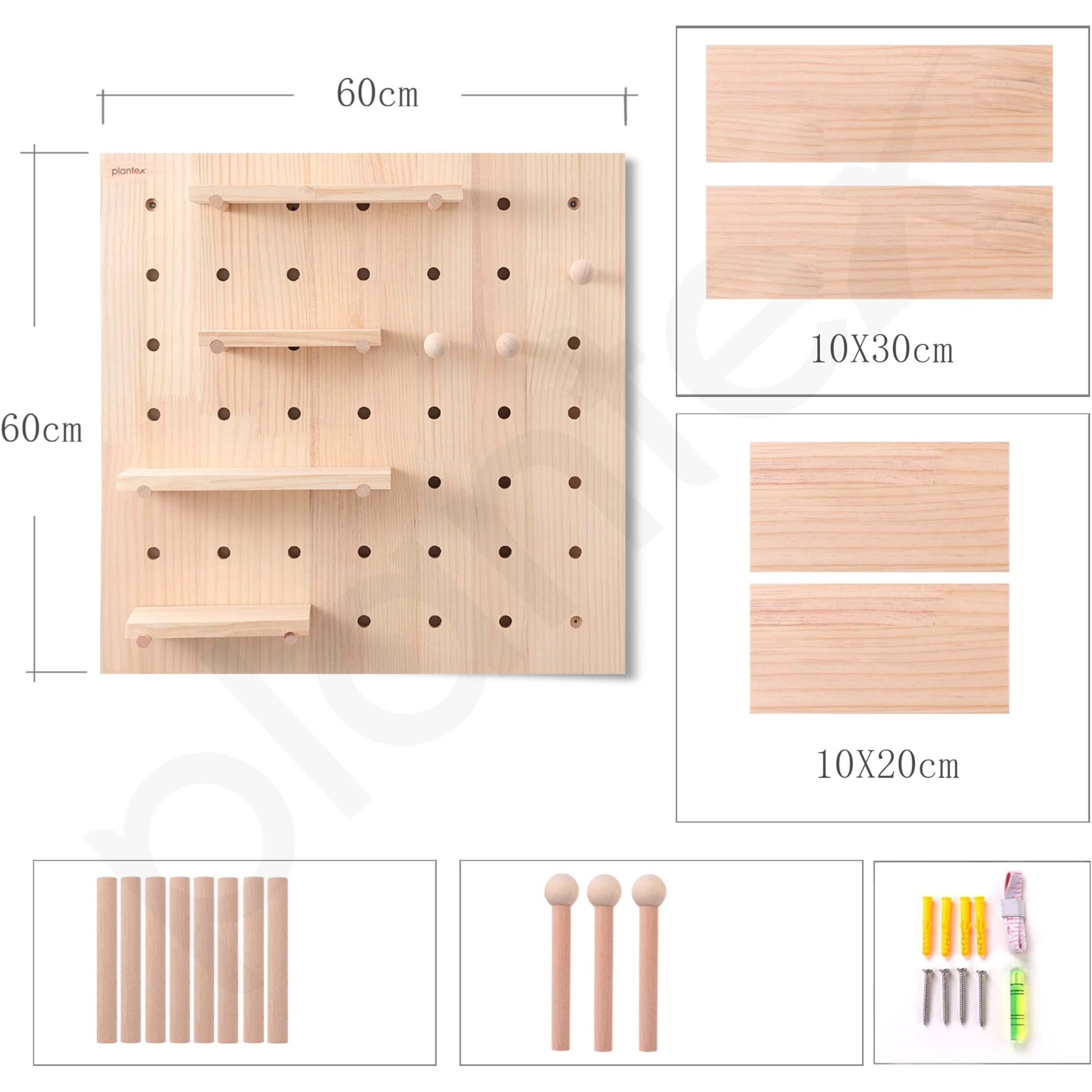 Plantex Multipurpose Pine Wood Pegboard For Home/Wood Display Shelf/Wall Organizer For Bedroom/Kitchen/Bathroom - (24X24 Inches)