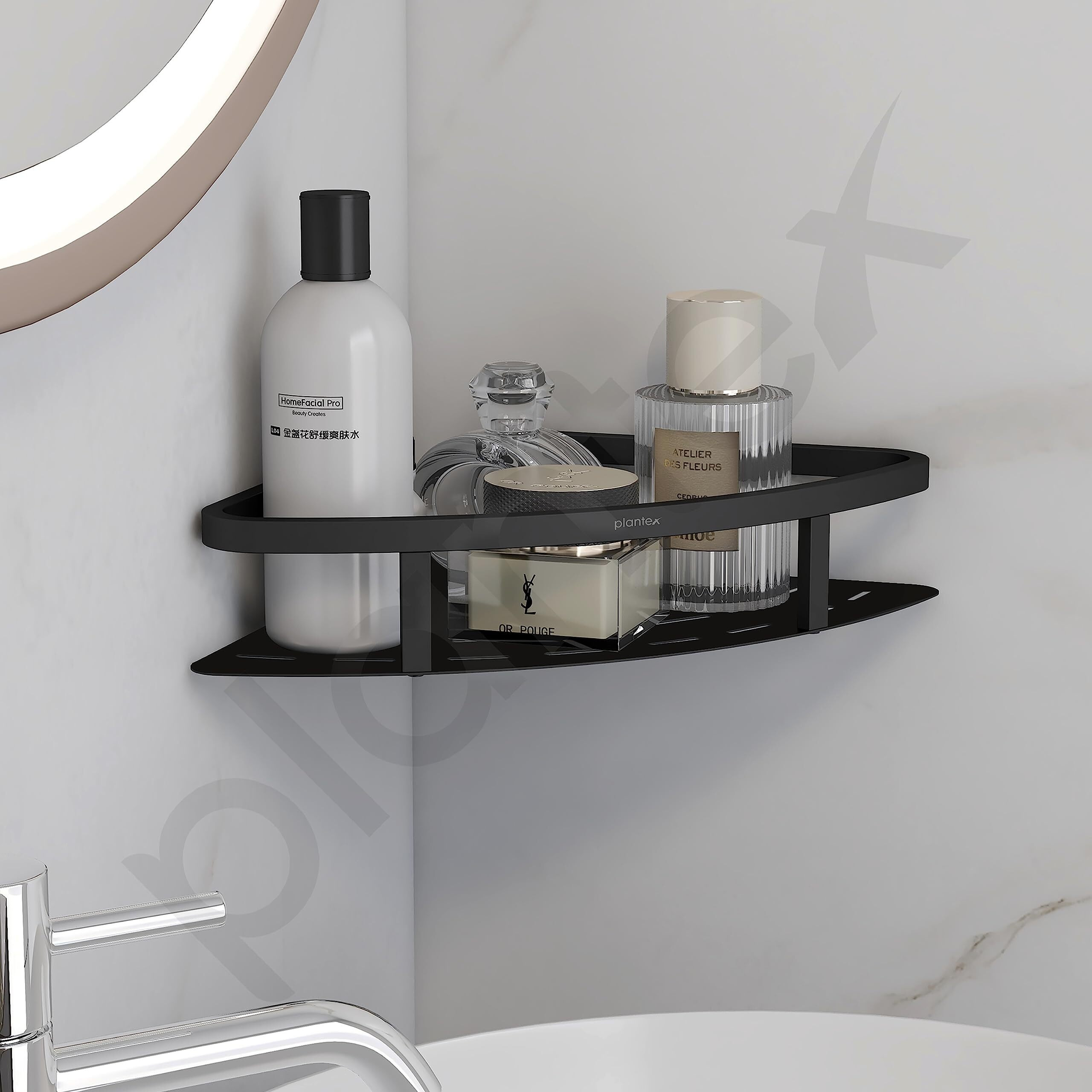 Plantex 304 Grade Stainless Steel Bathroom Shelf For Wall Corner/Bathroom Stand For Wall//Storage Organizer (9X9 Inches, Black)