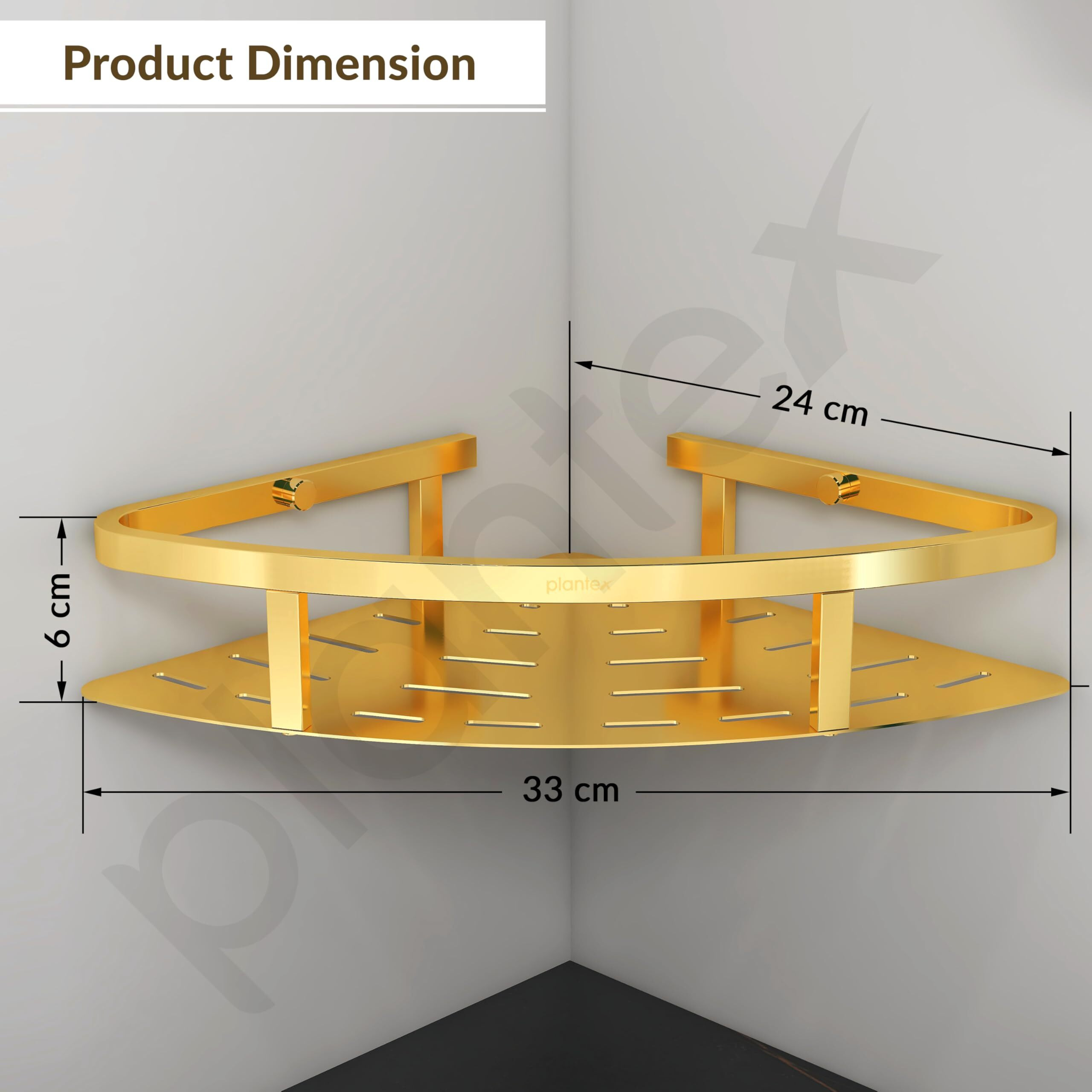 Plantex Bathroom Corner Rack For Wall/304 Grade Stainless Steel Shelf For Bathroom Corner/Bathroom Accessories Holder (9X9 Inches, Pvd Gold)