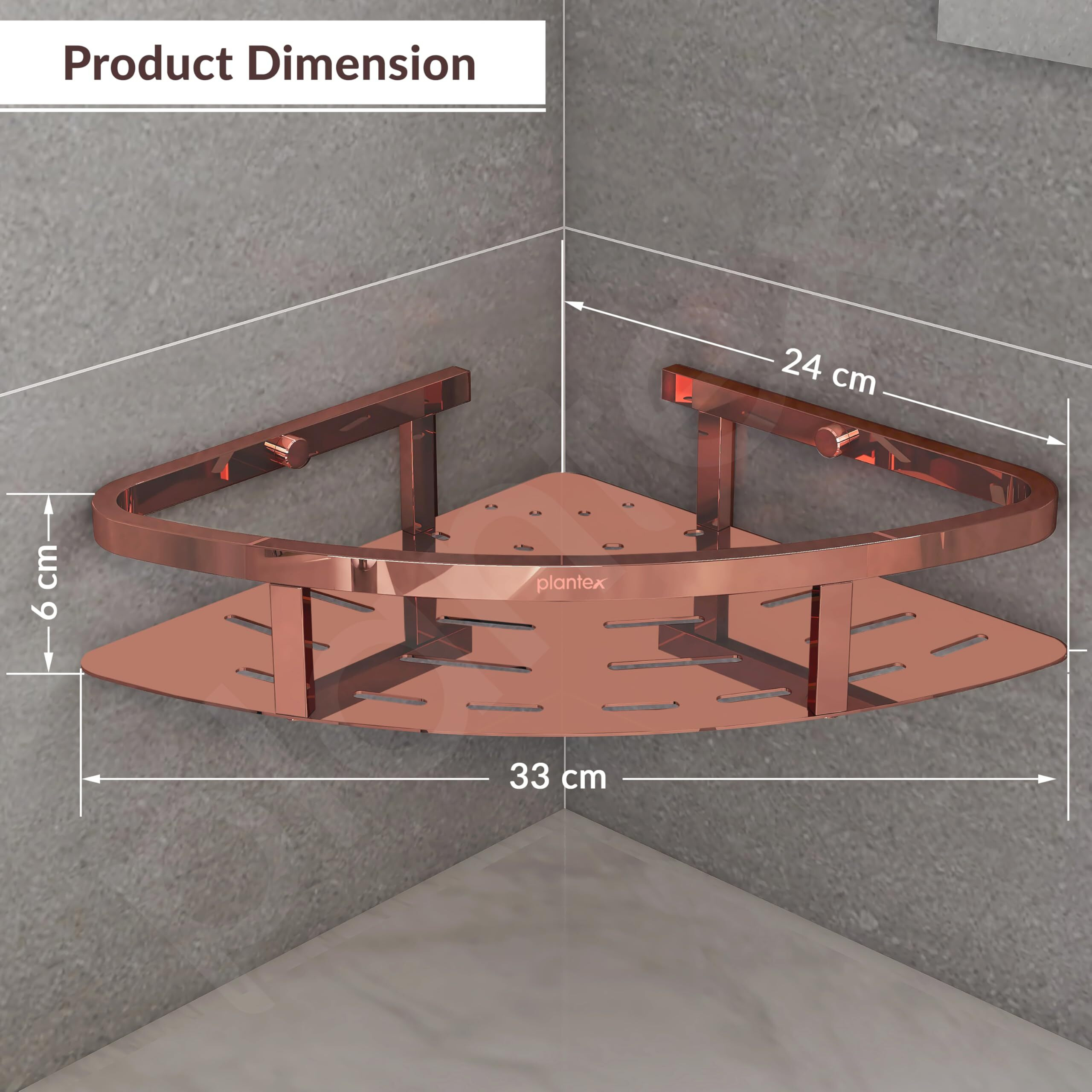 Plantex Corner Shelf For Bathroom Wall Mount/304 Grade Stainless Steel Bathroom Corner Shelf/Bathroom Accessories Holder For Wall (9X9 Inches, Pvd Rose Gold)