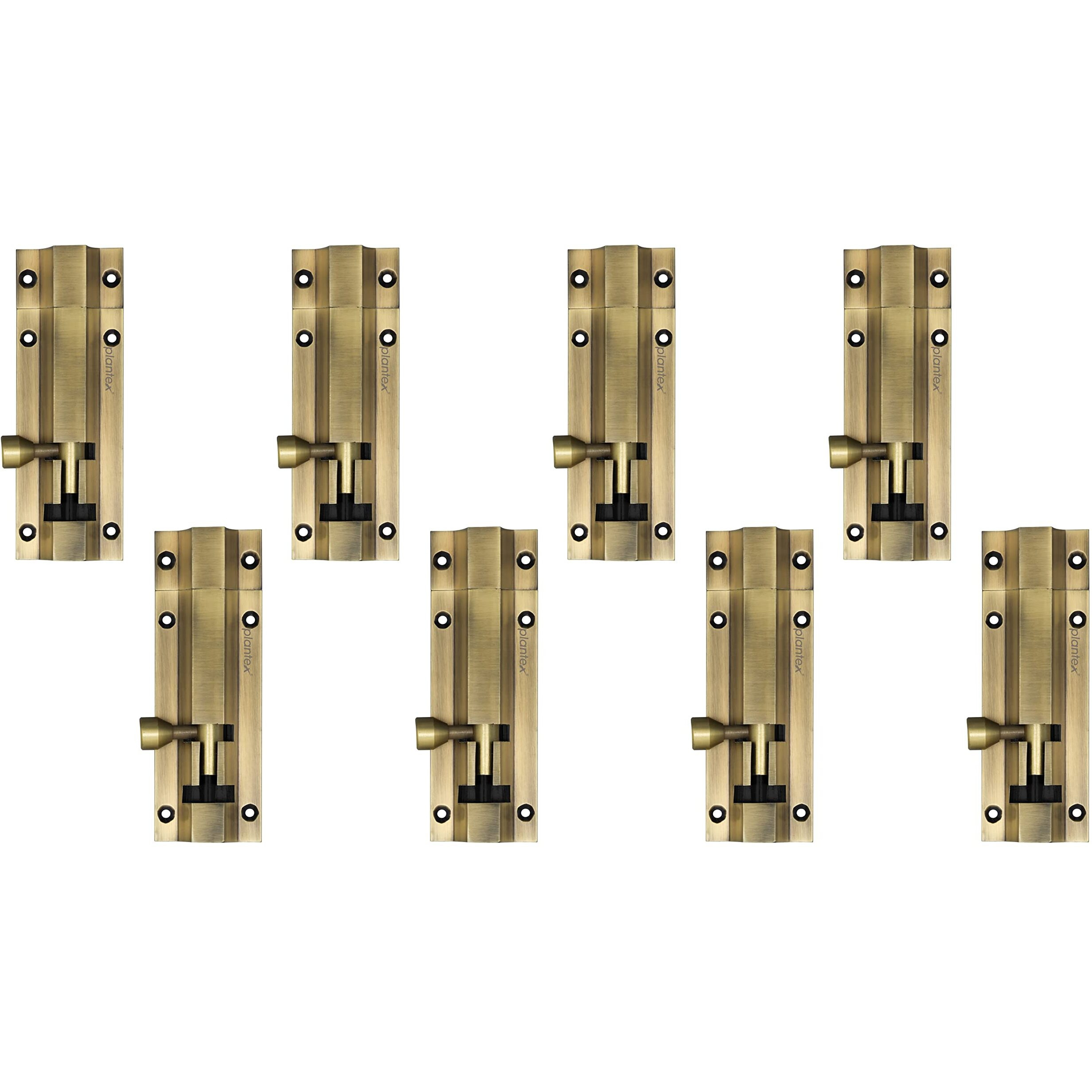 Plantex Stainless Steel Tower Bolt/Tower Bolt For Home,Offices Doors And Windows/Tower Bolt For Main Door/Door Latch/Kundi/Chitakini/Door Latch For Windows - Pack Of 8 (Brass Finish, 4 Inch)
