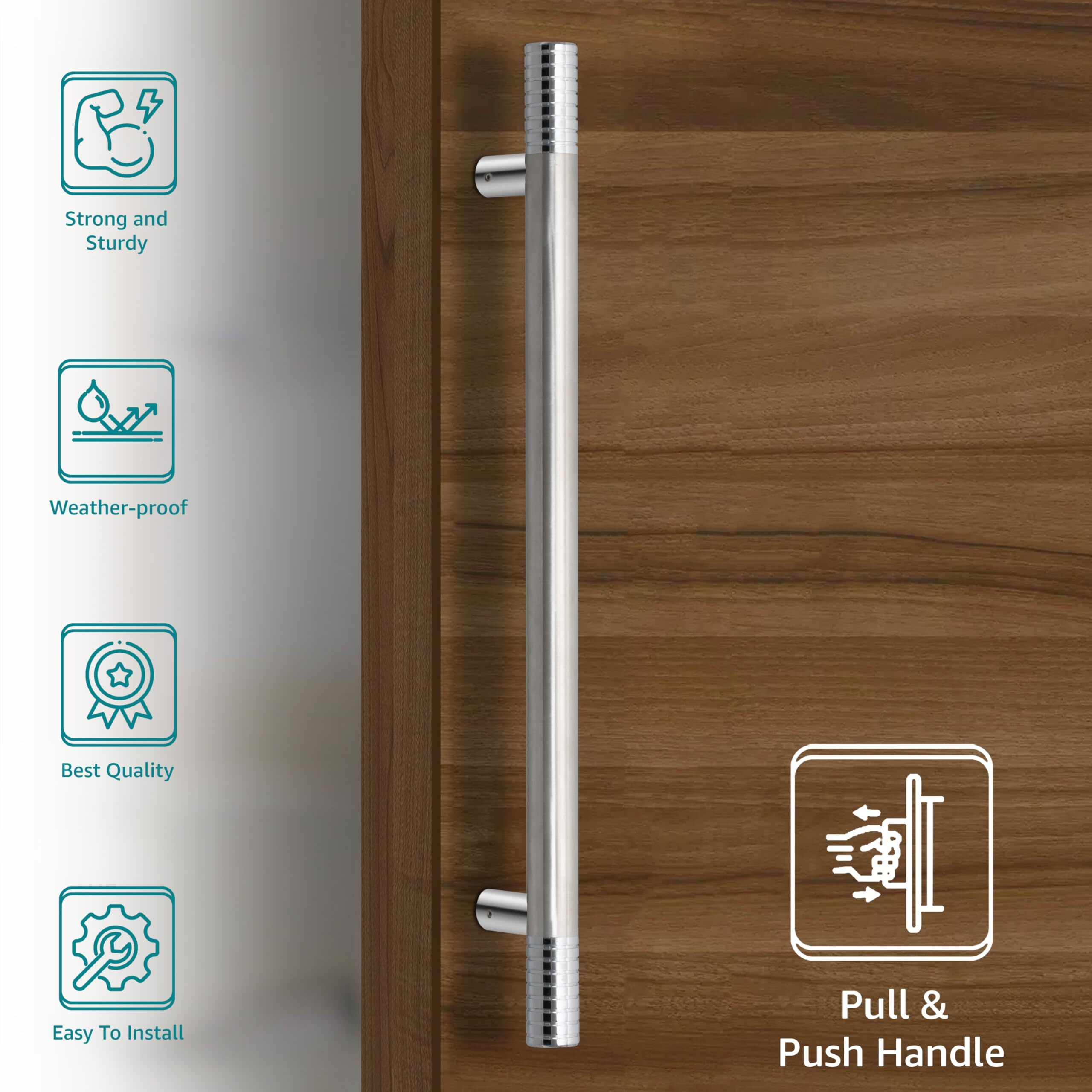 Plantex Heavy Duty Main Door Handle - 24 Inch Pull-Push Handle - Pack Of 1 (Satin) - 3 Years Warranty, Chrome
