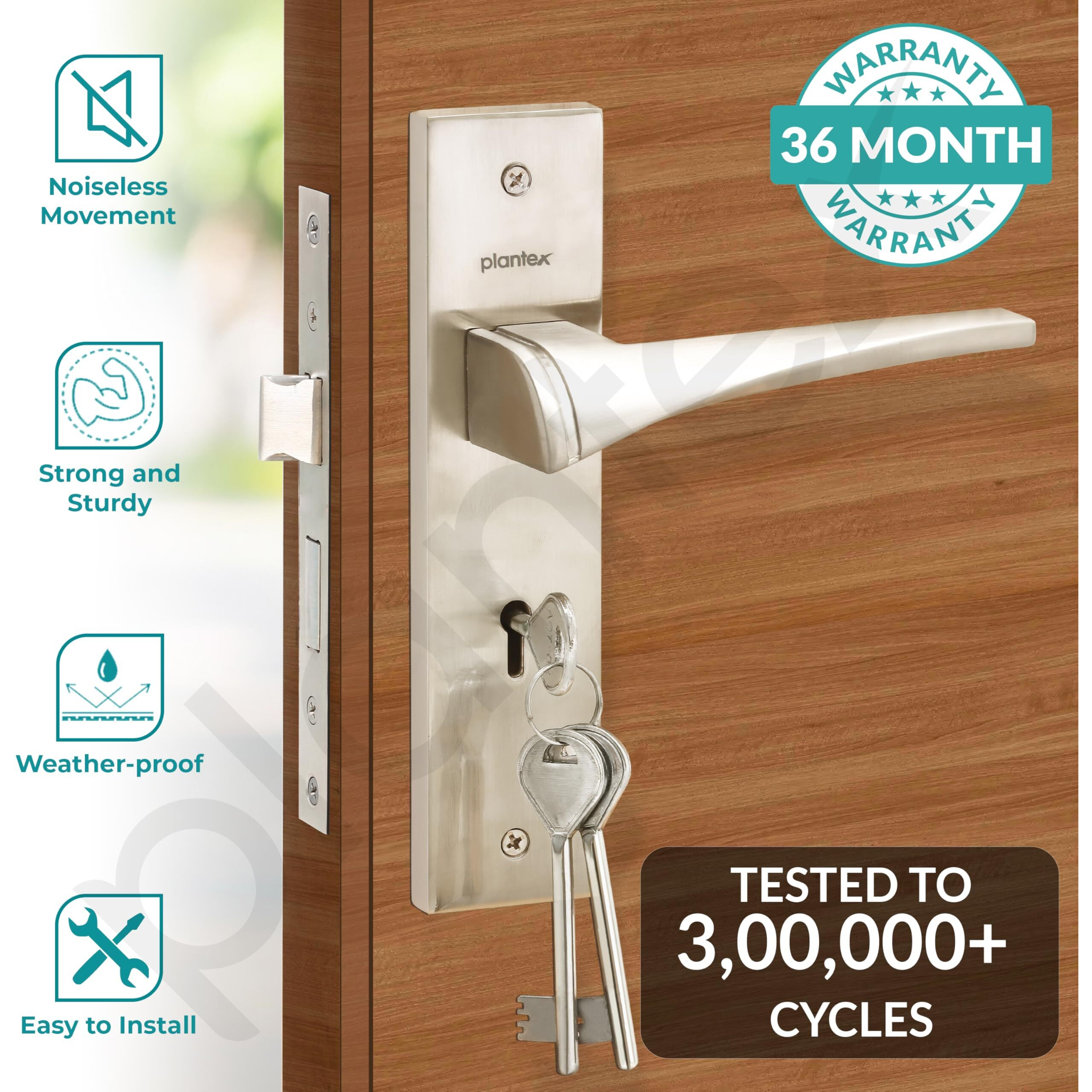 Plantex ZincBrass 8-Inch Mortise Door Lock Set With 3 Keys/Mortise Door Lock For Door (8118-Matt)