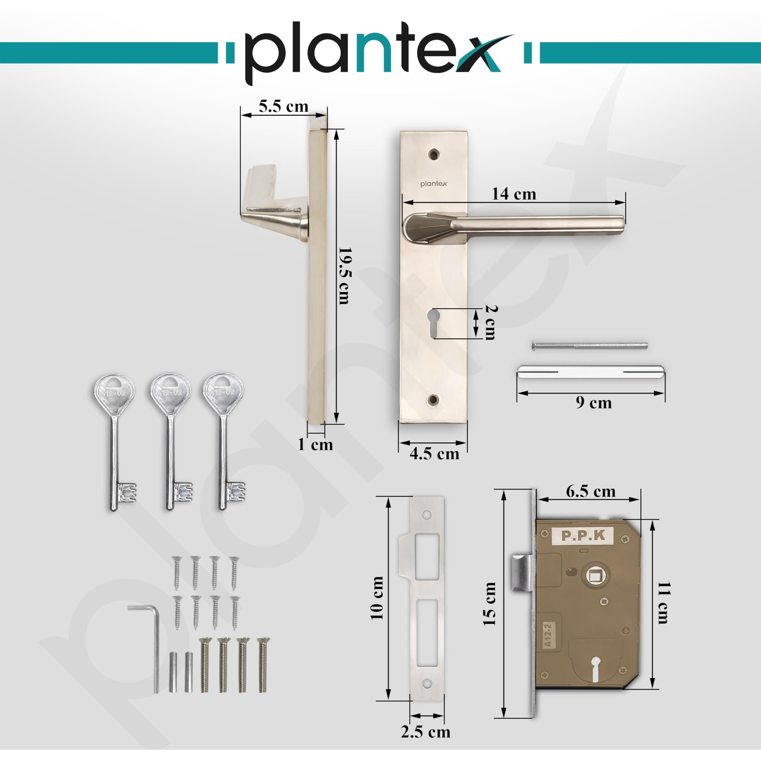 Plantex Heavy-Duty Door Lock Set - Main Door Lock Handle Set/ 6-Lever Lock Mechanism With 3 Years Of Warranty/Mortise Lock With 3 Keys, Brass Lock Body & Cylinder(Matt)