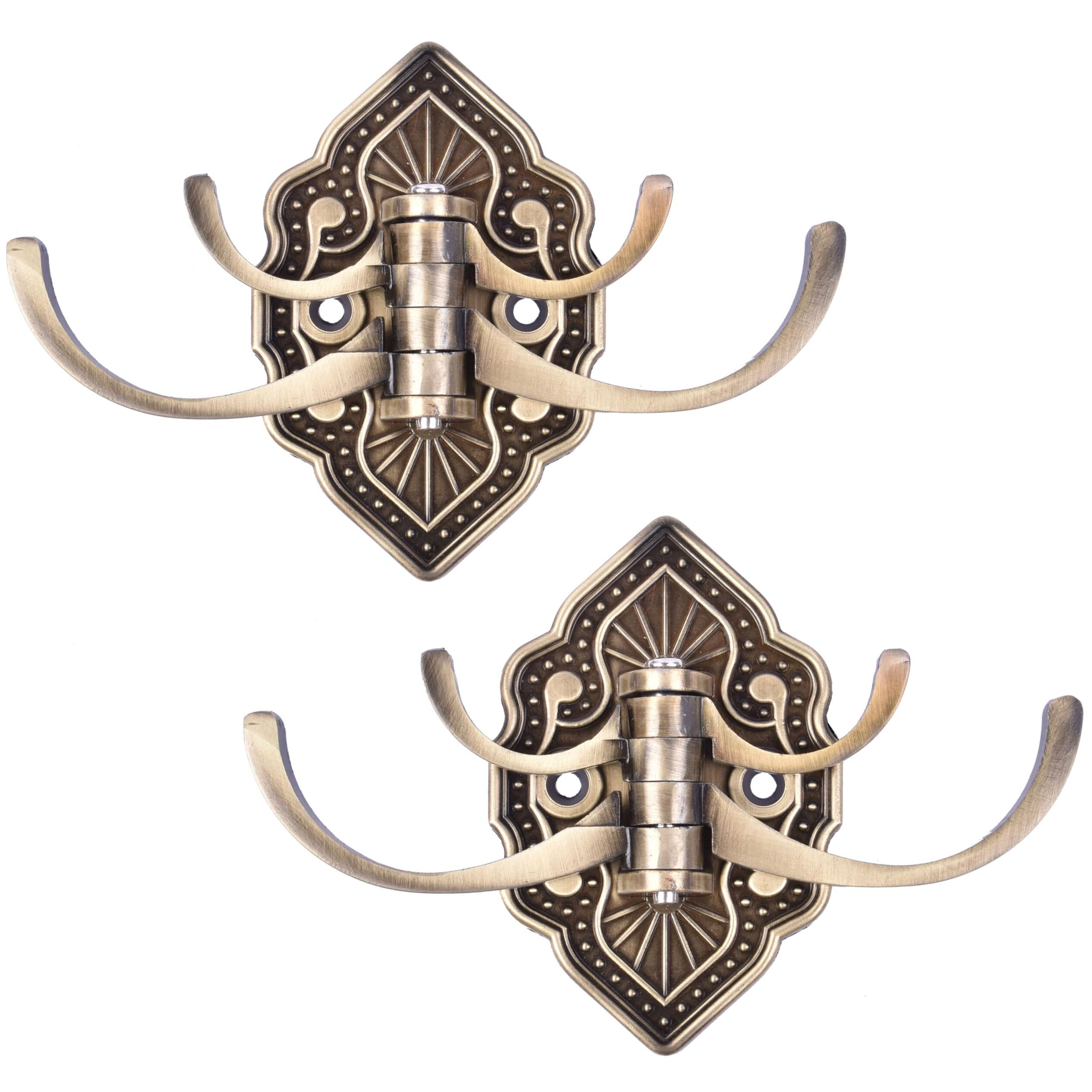 Plantex Antique Robe Hook/Cloth-Towel Hanger/Door Hanger-Hook/Bathroom Accessories - Pack Of 2 (Brass, Zinc)