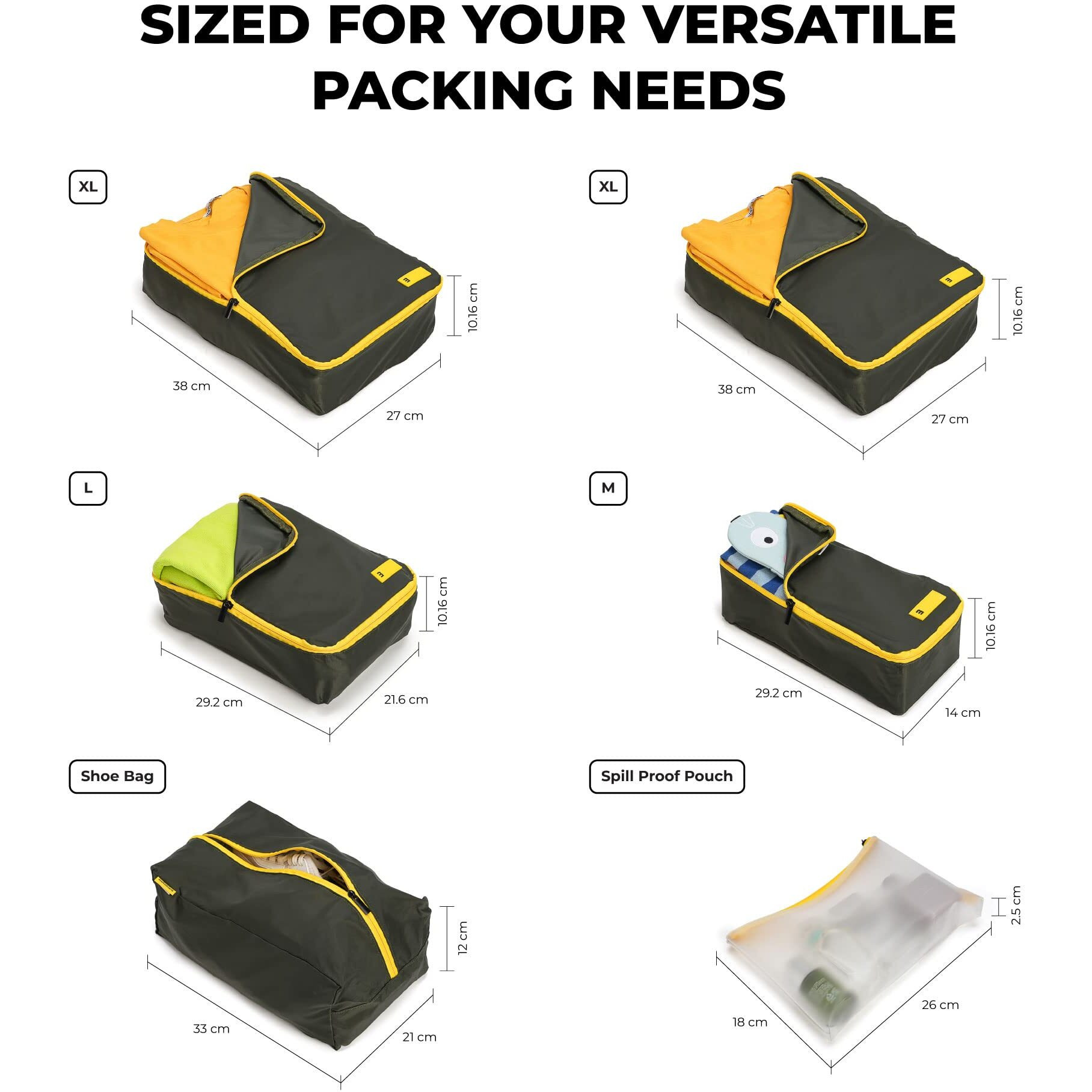 Mokobara The Packing Cube Nylon Fabric Water Resistant Travel Organizer Wardrobe Organizer Set Of Packing Bag (Xl,Large, Medium, Shoe Bag, Toiletry Bag) (Set Of 6, Homegrown Sunray) Green