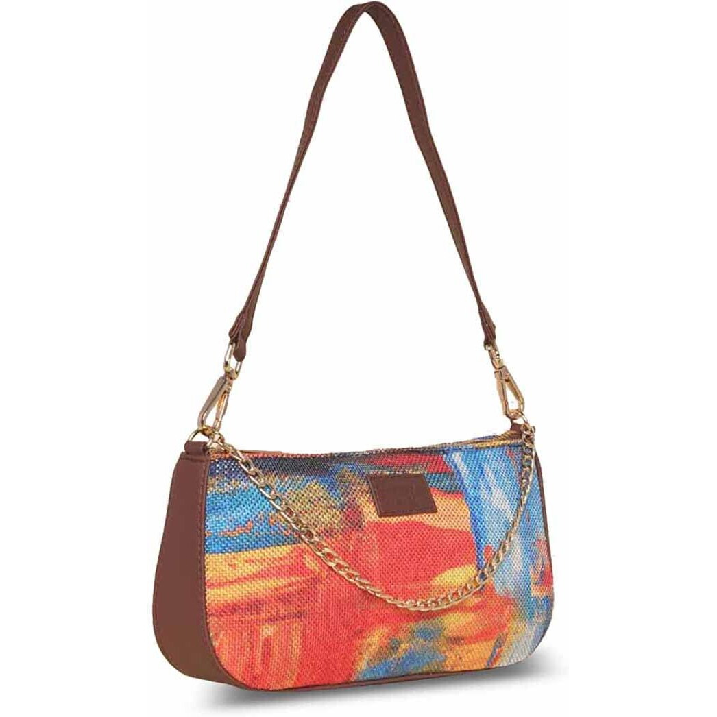 Zouk Abstract Printed Women's Handcrafted Vegan Leather Multicolor Casual Mini Shoulder Bag
