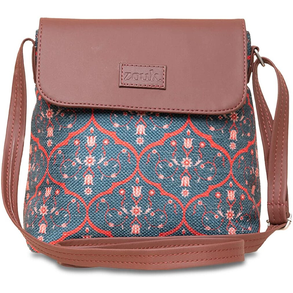 Zouk Seesh Mahal Jaali Motif Printed Women's Hand Crafted Vegan Leather Space Blue Flap Sling Bag