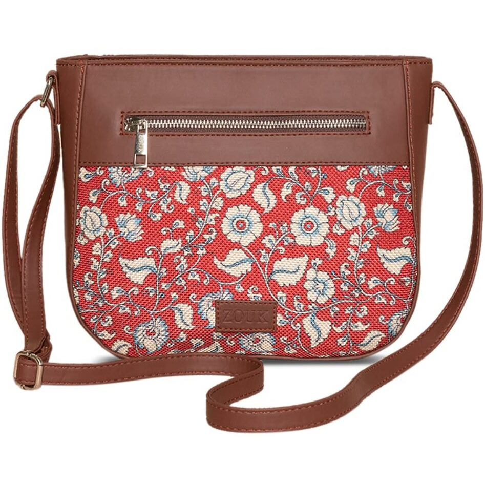 Zouk Women's Handcrafted Red Kalamkari U Shaped Sling Bag