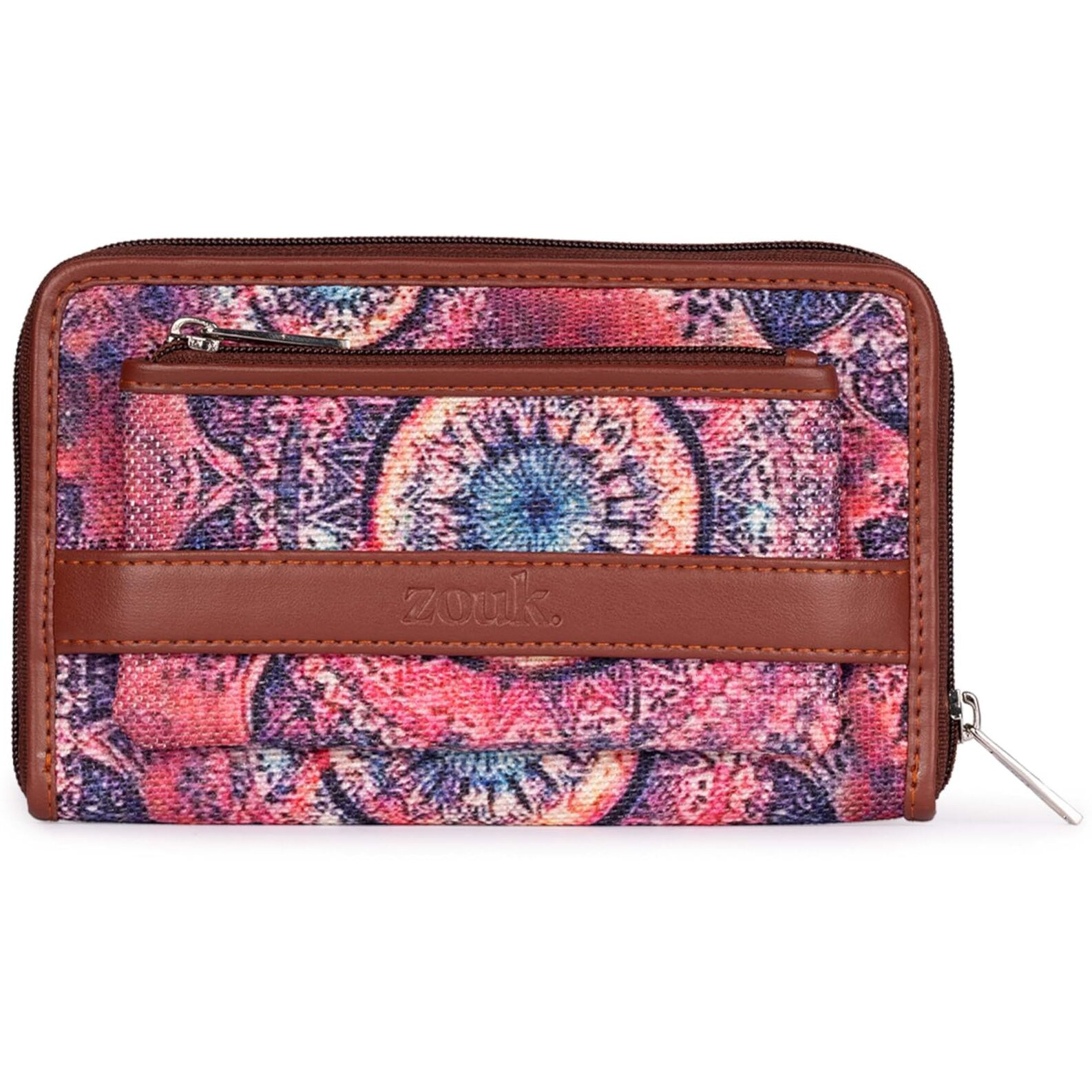 Zouk Women's Vegan Leather And Jute Space Chakra Print Handmade Classic Wallet With Mobile Phone Pocket - Multicolour