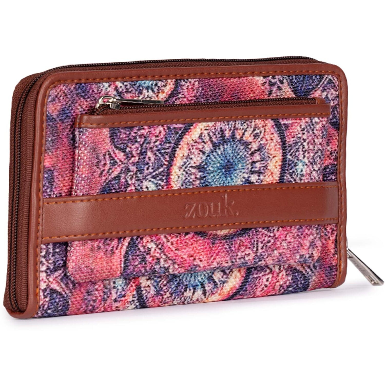 Zouk Women's Vegan Leather And Jute Space Chakra Print Handmade Classic Wallet With Mobile Phone Pocket - Multicolour