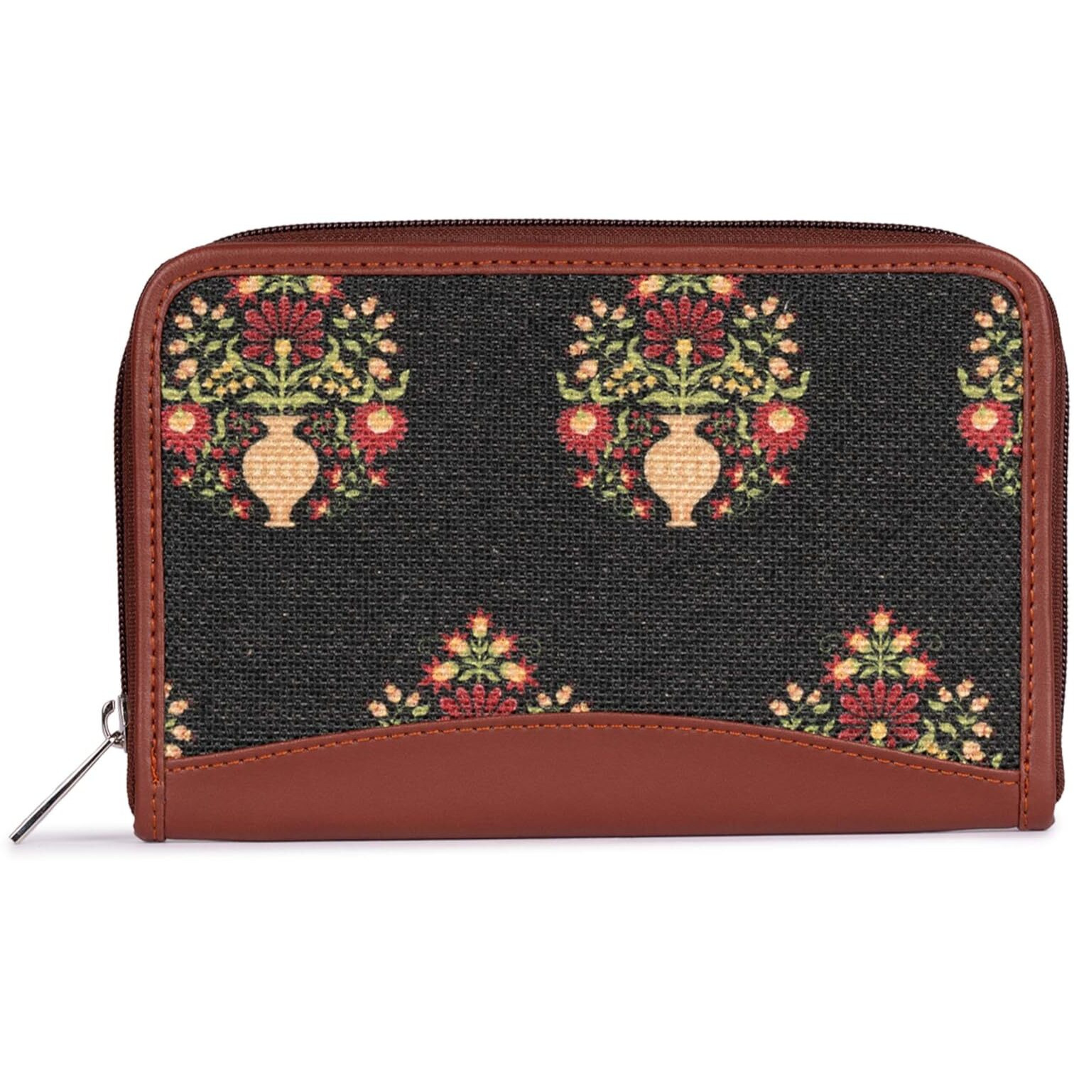 Zouk Women's Handmade Vegan Leather Wallets And Jute Purse For Ladies - Clutch With Indian Print - Wallets For Mobile Phones