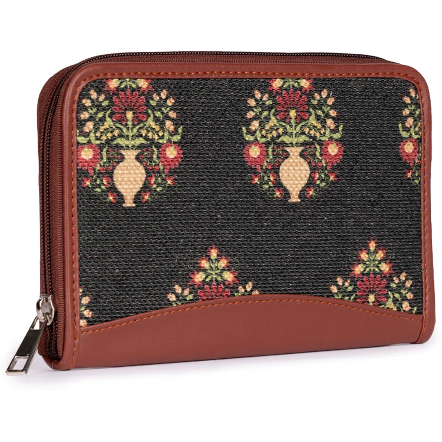 Zouk Women's Handmade Vegan Leather Wallets And Jute Purse For Ladies - Clutch With Indian Print - Wallets For Mobile Phones