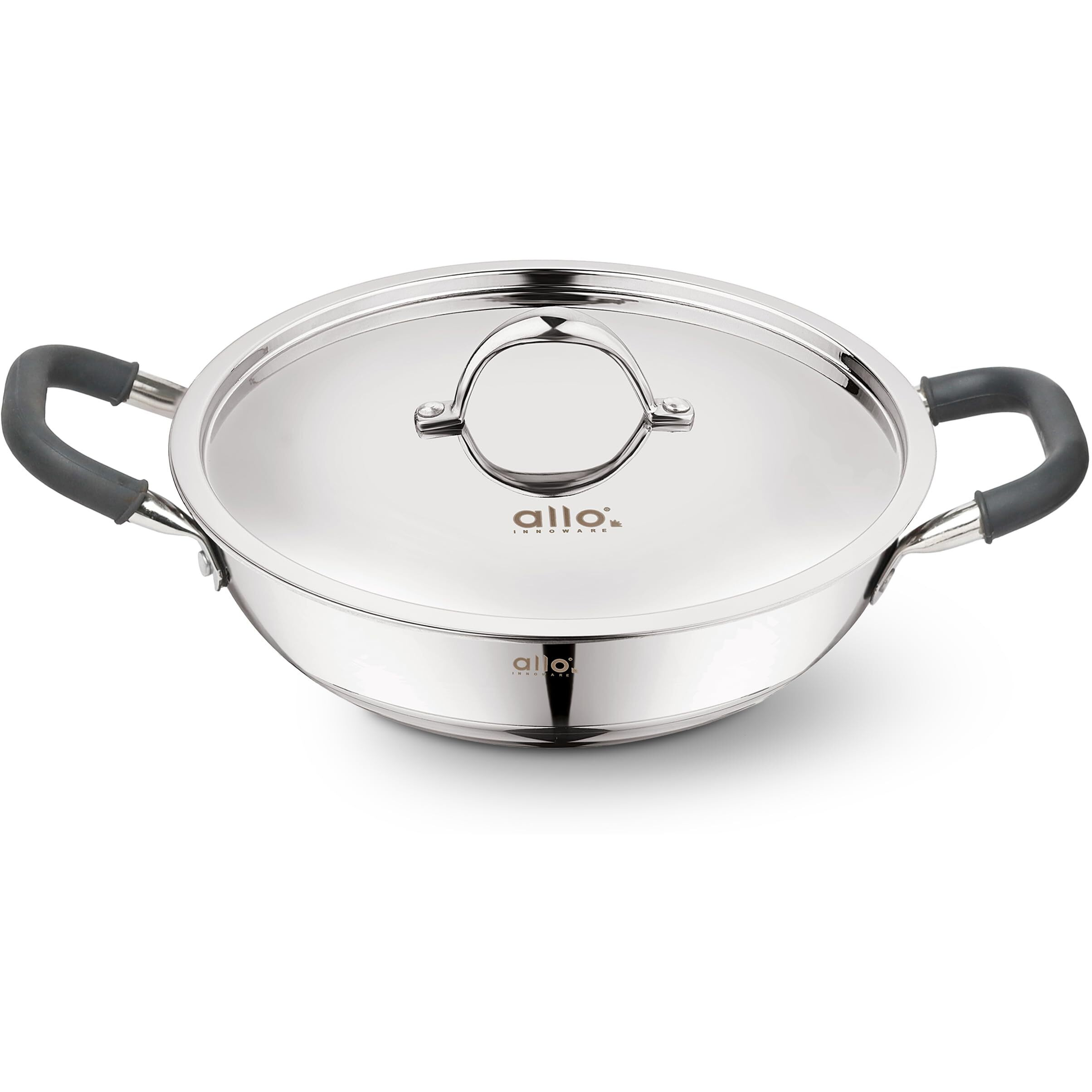 Allo Triply Stainless Steel Kadhai With Handles|Perfect Kadhai For Curry/Stir-Fry/Deep-Fry/Dryveg/Saut Induction Friendly Naturally Non-Stick With Lid | 10 Years Warranty, 28Cm, 4 Litres