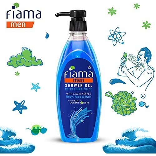 Fiama Men Refreshing Pulse Body Wash Shower Gel, 500Ml, Body Wash For Men With Skin Conditioners & Sea Minerals For Soft & Refreshed Skin, Mens Moisurising Bodywash For Dry Skin