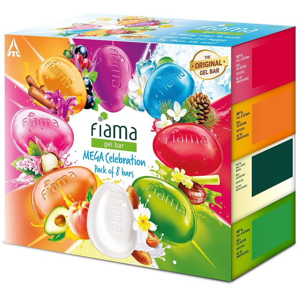 Fiama Gel Bathing Bar Mega Celebration Pack, With 8 Unique Gel Bars & Skin Conditioners For Moisturized Skin, 125G Soap (Pack Of 8)