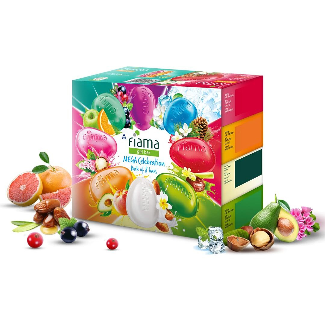 Fiama Gel Bathing Bar Mega Celebration Pack, With 8 Unique Gel Bars & Skin Conditioners For Moisturized Skin, 125G Soap (Pack Of 8)