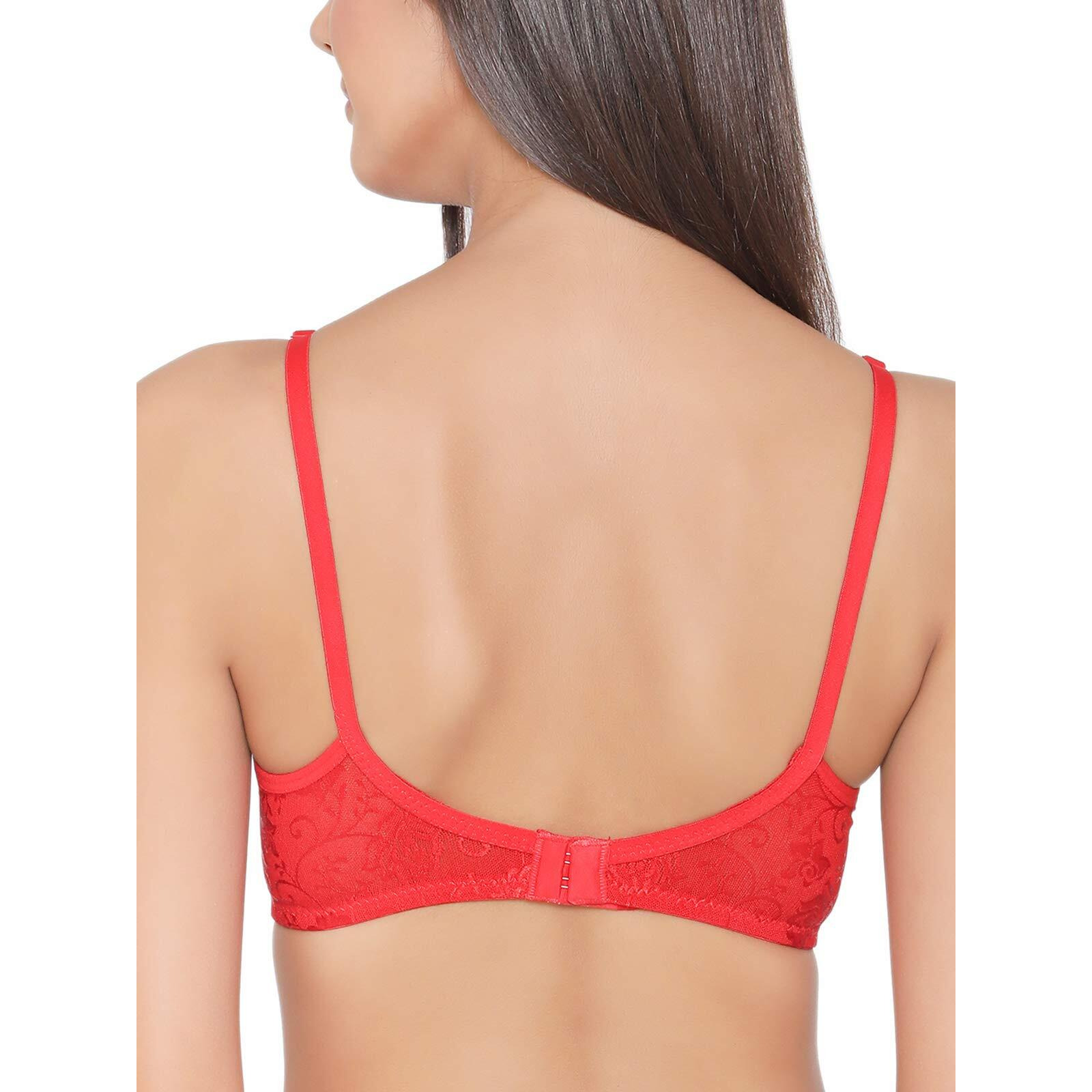 Clovia Women's Lace Solid Non-Padded Full Cup Wire Free Bra (Br0181Q04_Light Red_32B)