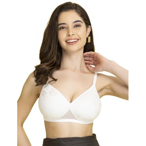 Clovia Lace Padded Non-Wired Bra (Br1479P18_White_40B)