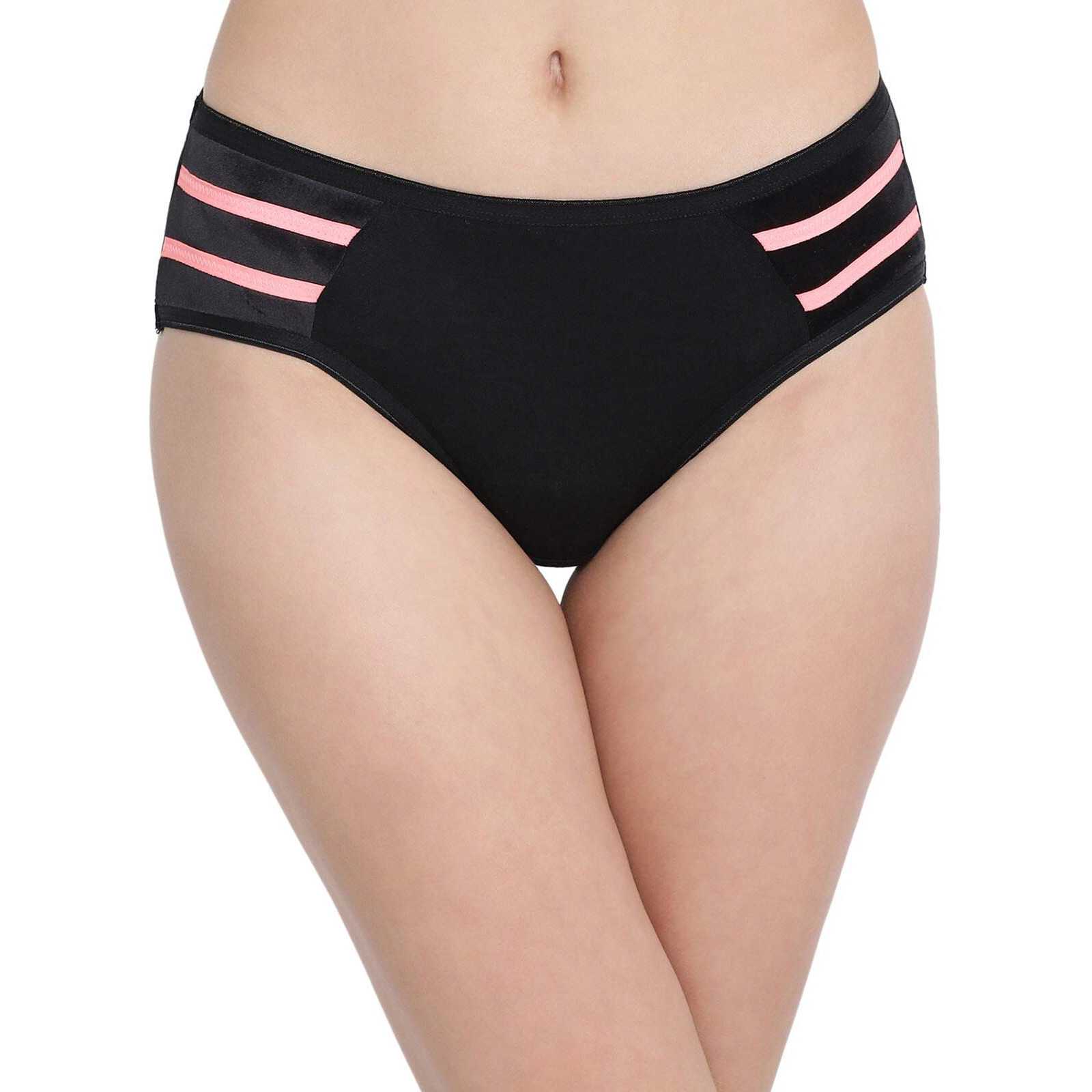 Clovia Women's Cotton Mid Waist Hipster Panty With Powernet Panels (Pn2866P13_Black_M)