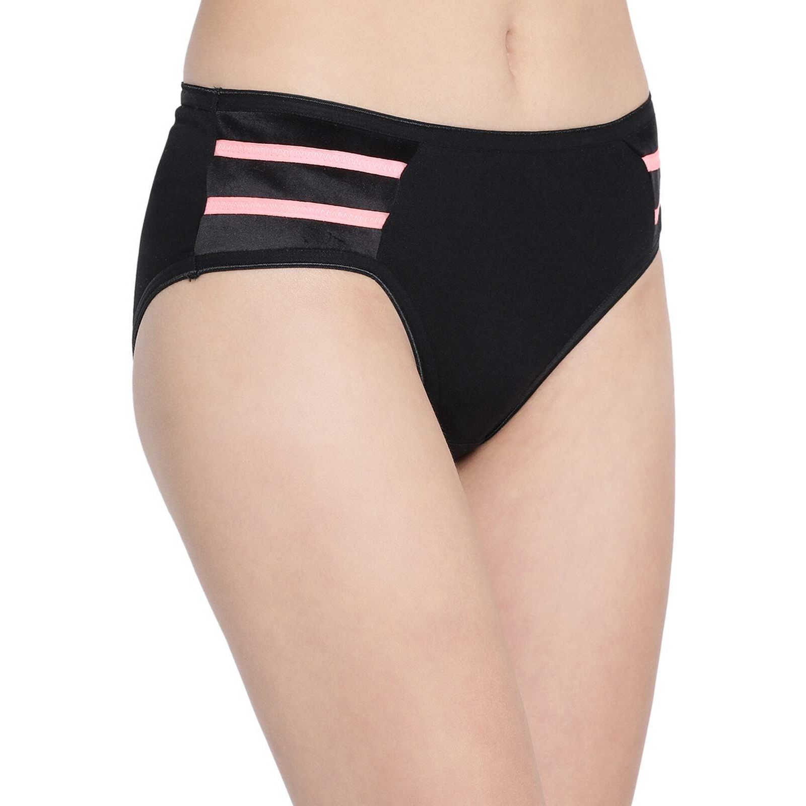 Clovia Women's Cotton Mid Waist Hipster Panty With Powernet Panels (Pn2866P13_Black_M)